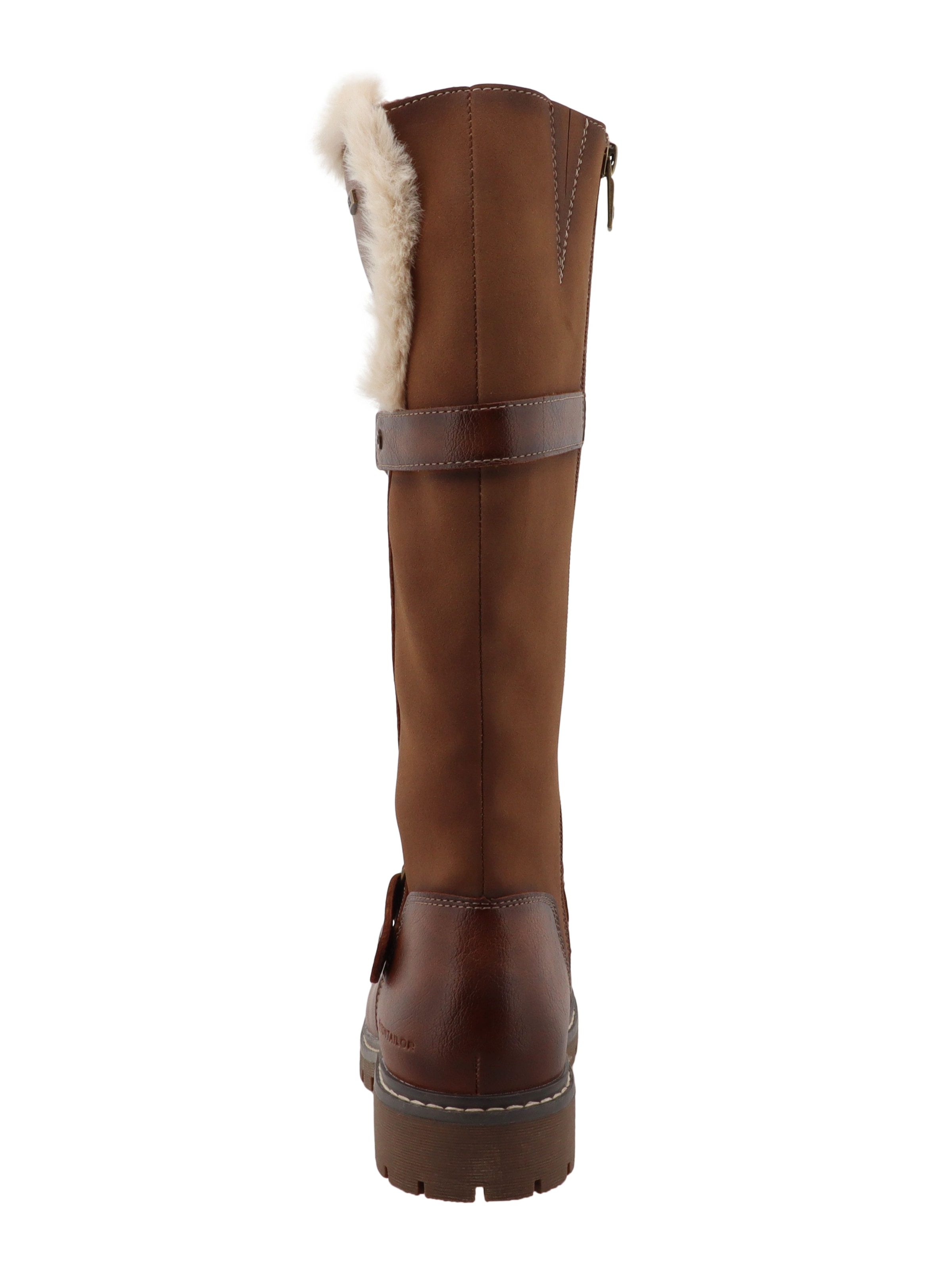 TOM TAILOR Winterstiefel  Blockabsatz, Langschaftstiefel mit Fellimitat und Zierschnallen