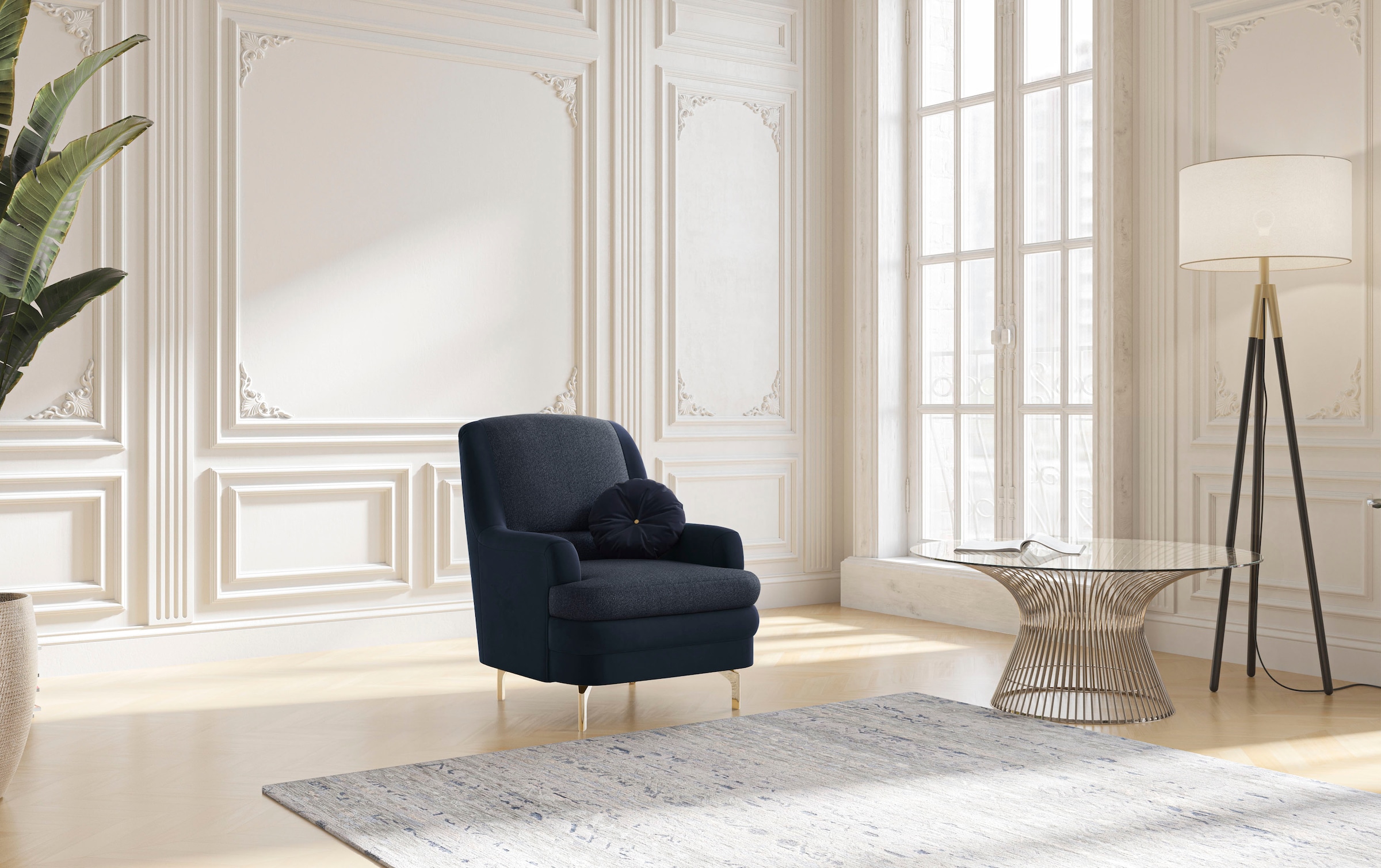 sit&more Sessel »Orient«, inkl. 1 Zierkissen mit Strass-Stein, goldfabene Metallfüße