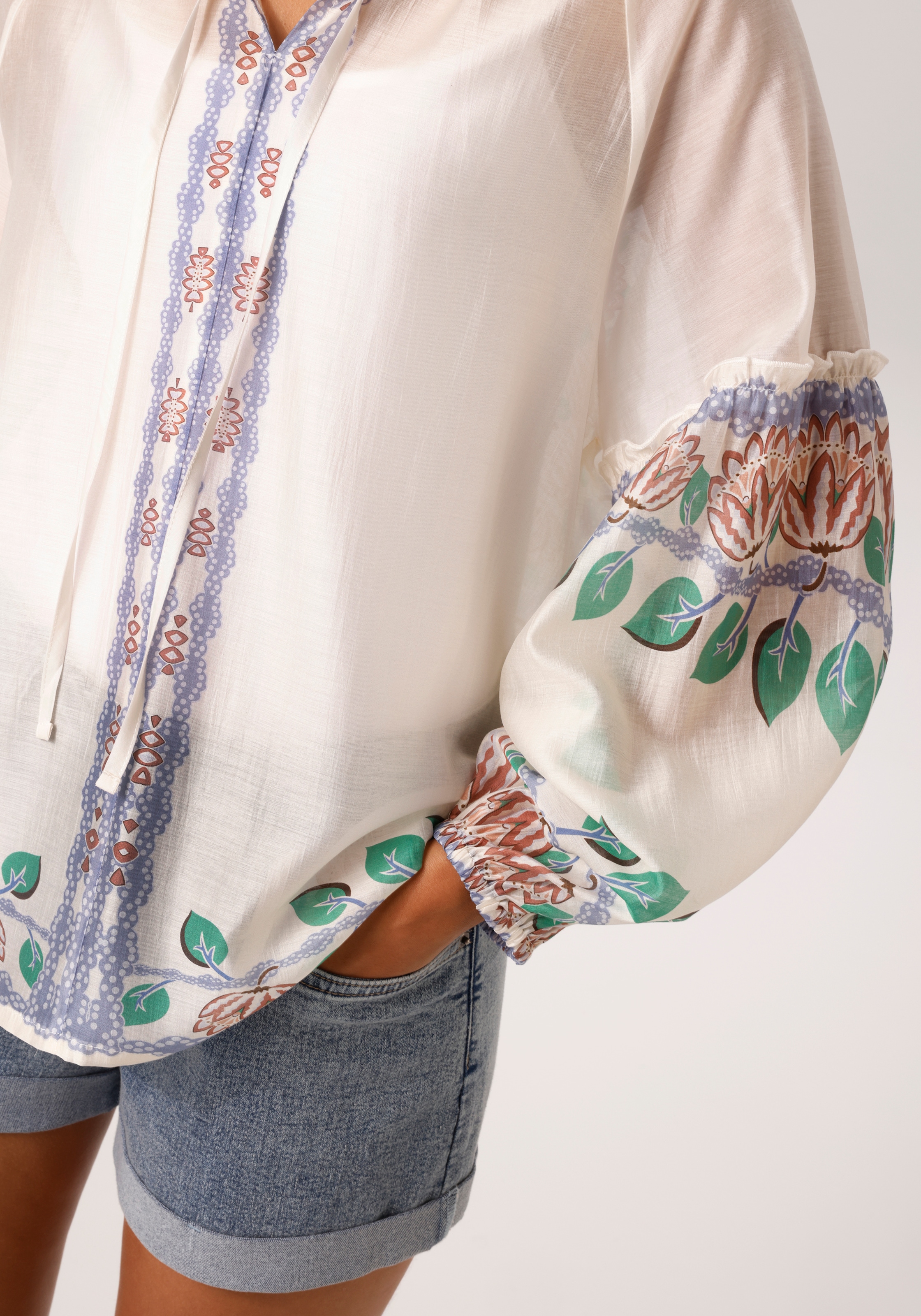 Aniston CASUAL Schlupfbluse mit Bordüren und großem Mandala-Druck im Rücken - NEUE KOLLEKTION