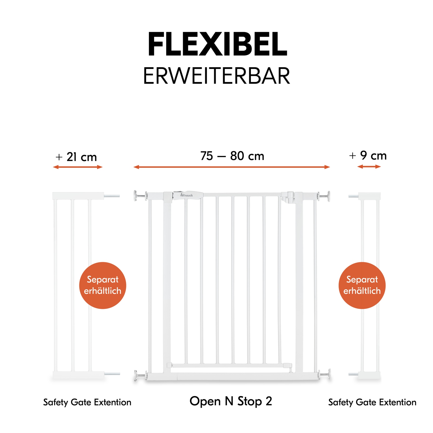 Hauck Türschutzgitter »Open N Stop 2, White«, auch als Treppenschutzgitter verwendbar; 75-80 cm, erweiterbar