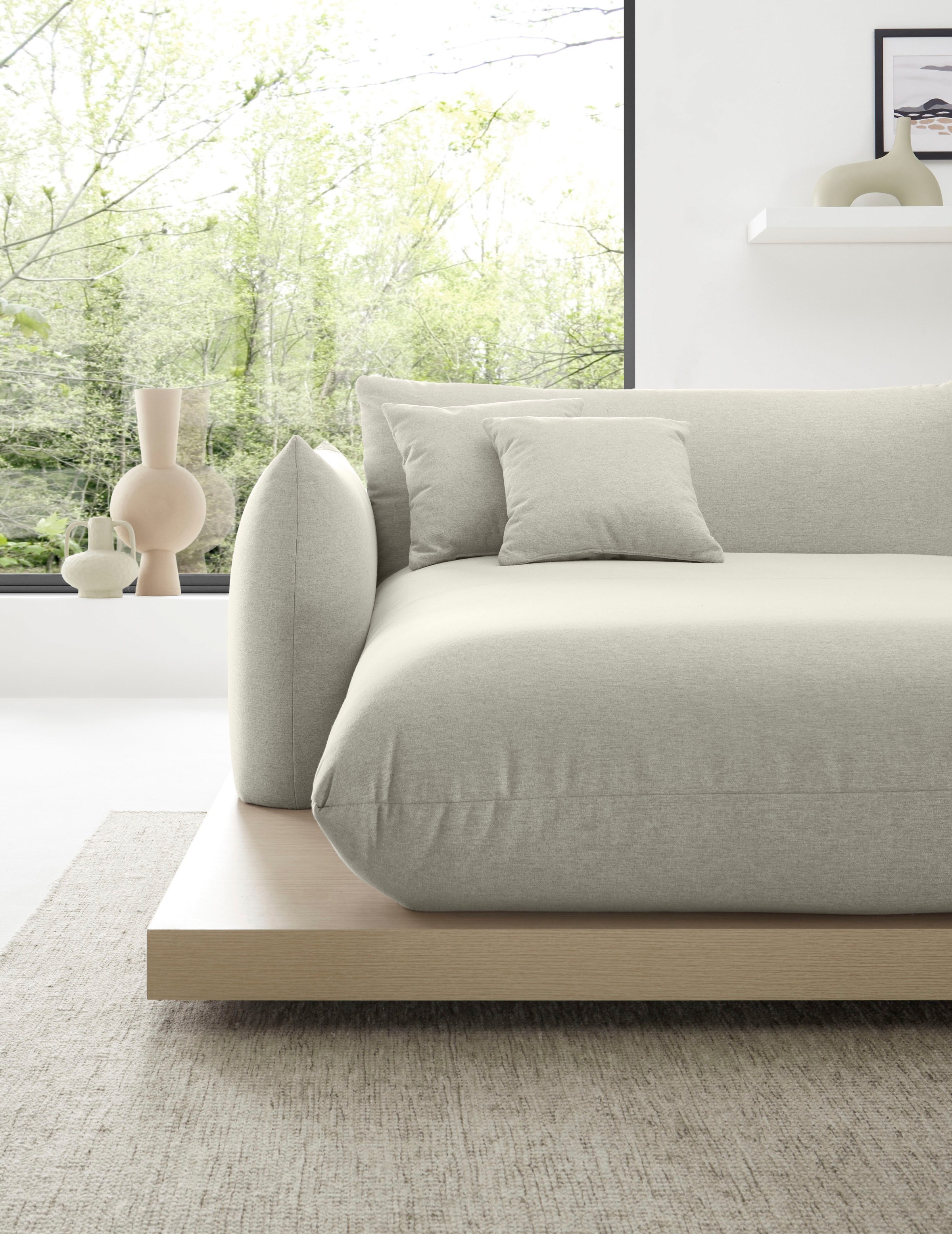 OTTO home Ecksofa »Kalix, Polsterecke mit kräftigem Holz-Plateau, moderne Couch in L-Form«, wahlweise Recamiere links o. rechts, Strukturstoff, hoher Sitzkomfort