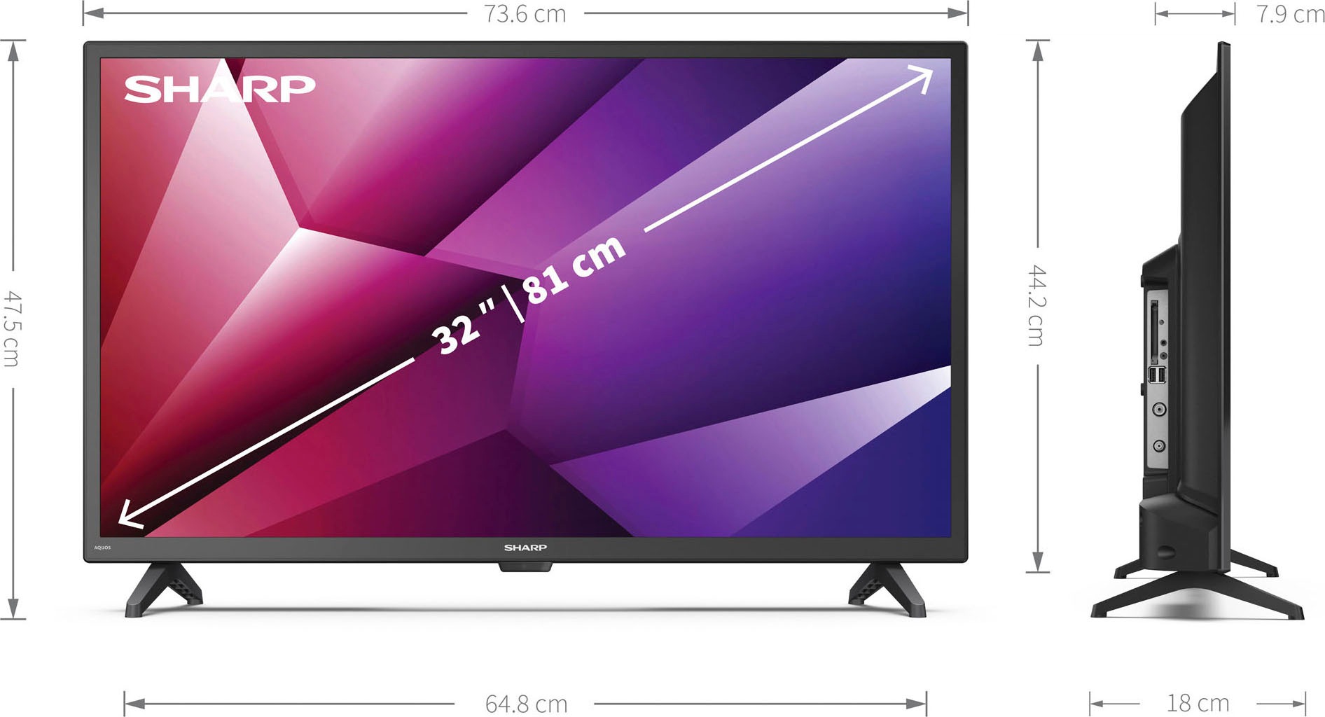 Zoll, Android ready, TV UNIVERSAL LED-Fernseher, Garantie | HD ➥ Sharp XXL cm/32 Jahre 3 81