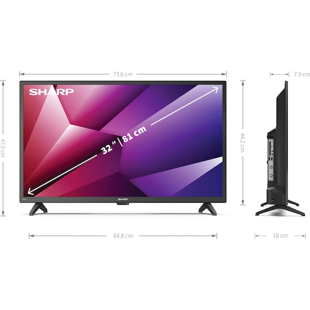 Garantie UNIVERSAL | Zoll, ➥ Jahre HD TV Sharp cm/32 81 XXL ready, 3 LED-Fernseher, Android