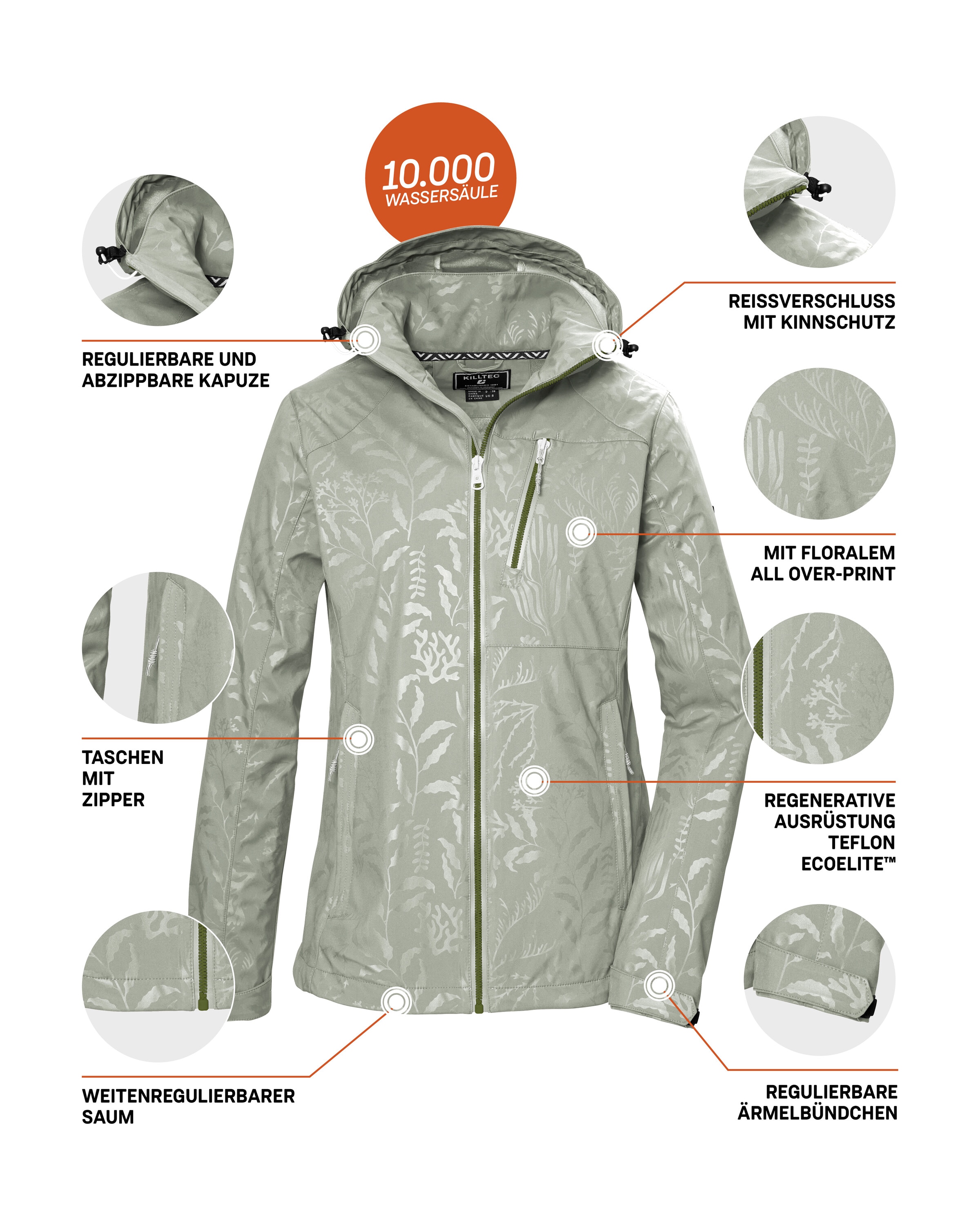 Killtec Softshelljacke »KOS 122 WMN SFTSHLL JCKT FLORAL« Softshelljacke: Wind- und wasserdicht, atmungsaktiv, Kapuze abzippbar