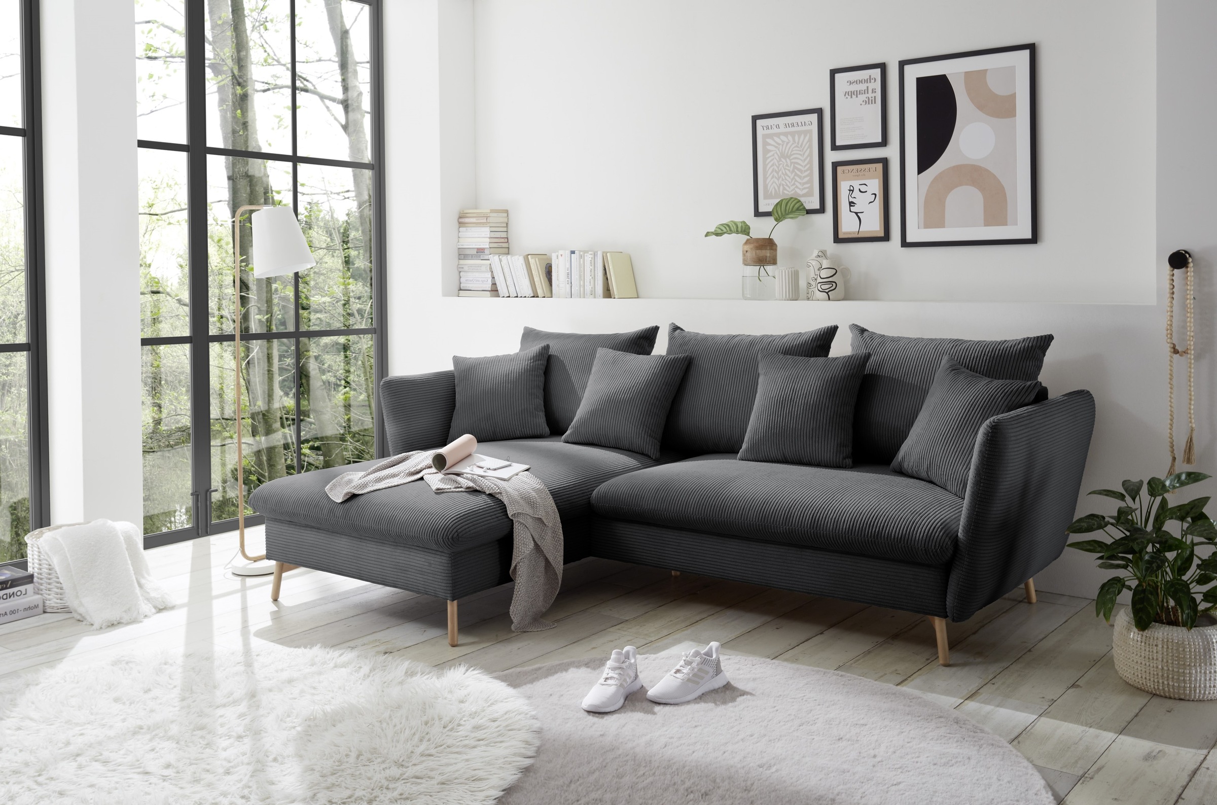 OTTO home Ecksofa »MERLE, 258 cm, L-Form, traumhafter Cord,« mit Bettfunktion und Bettkasten, Liegefläche 224 x 139