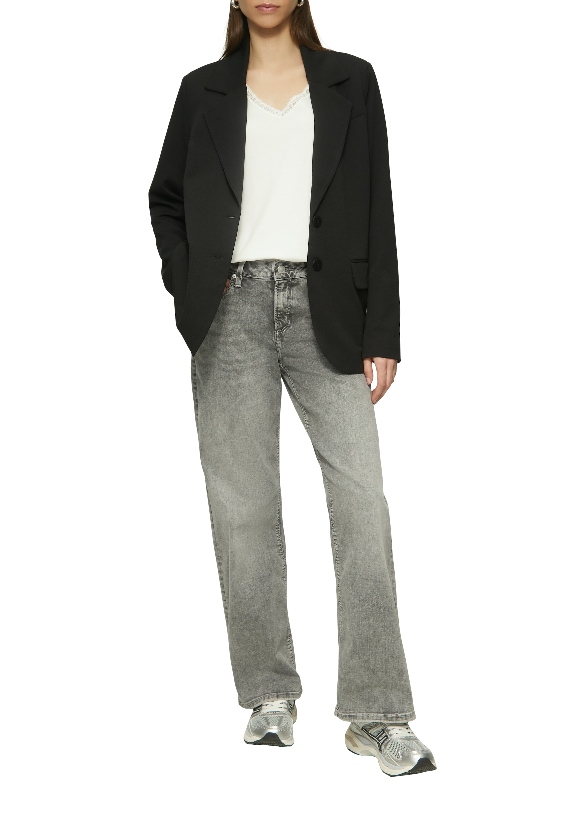 QS T-Shirt mit Spitze am Ausschnitt