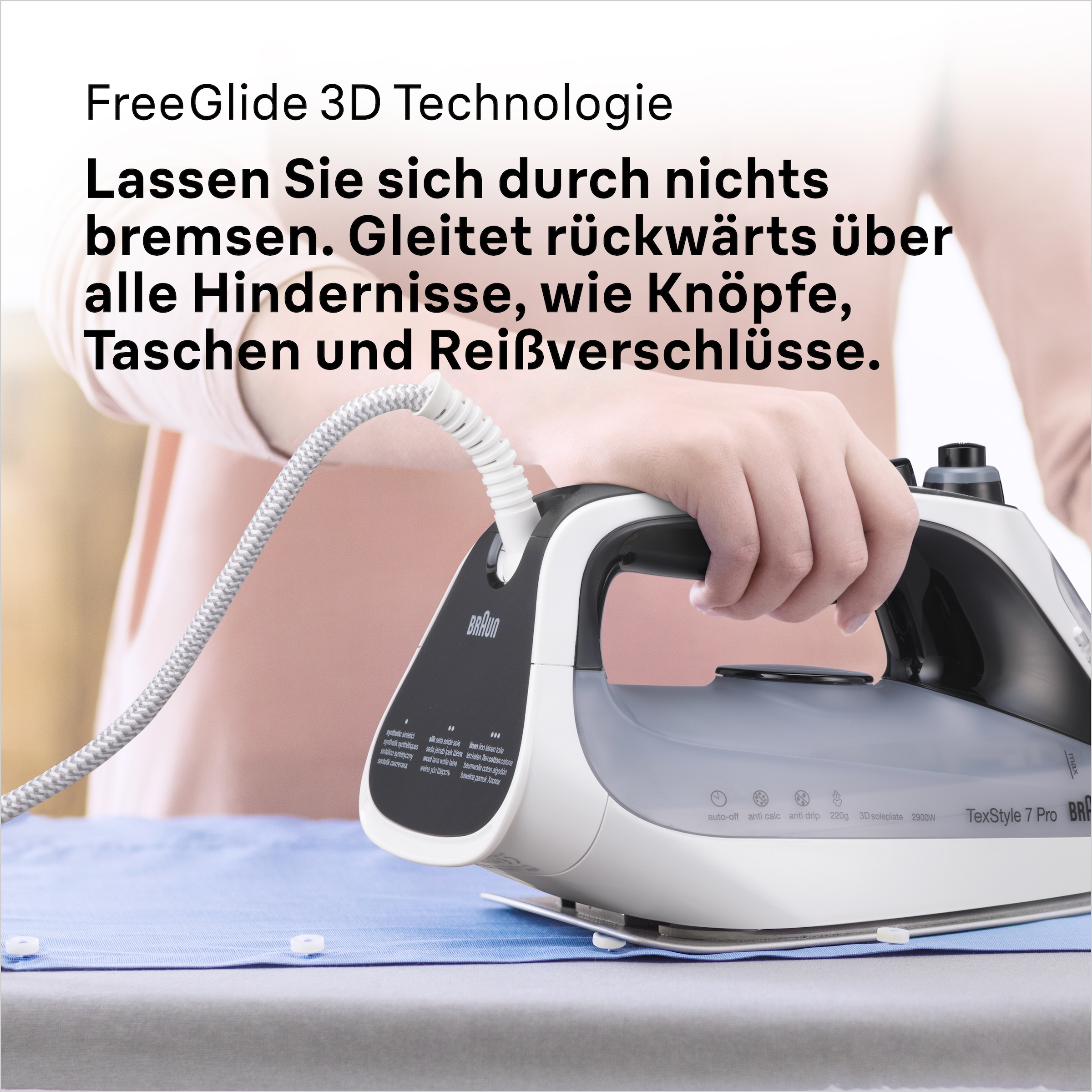 Braun Dampfbügeleisen »TexStyle 7 SI 7149 WB - 2.900 W, 220 g Dampfstoß, 300 ml Wassertank«, 2900 W, 50 g Dampfmenge, EloxalPlus Bügelsohle, autom. Sicherheitsabschaltung