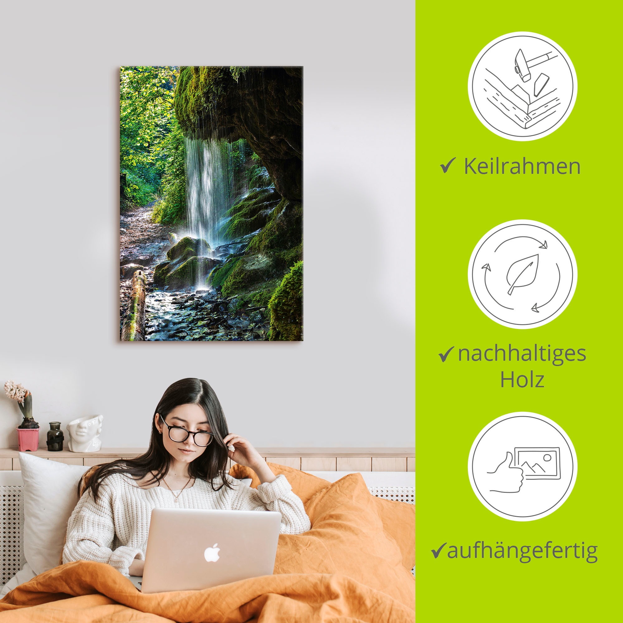 Artland Wandbild »Moosbedeckter Wasserfall«, Wasserfallbilder, (1 St.), als Alubild, Outdoorbild, Leinwandbild, Wandaufkleber, versch. Größen
