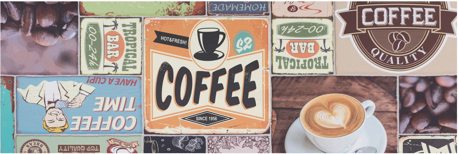 COFFEE Textil Küche Motiv TIME«, aus »Küchenläufer Primaflor-Ideen abwischbar, Vinyl-Läufer in Patchwork Kaffee, rechteckig, Vinyl, Design,