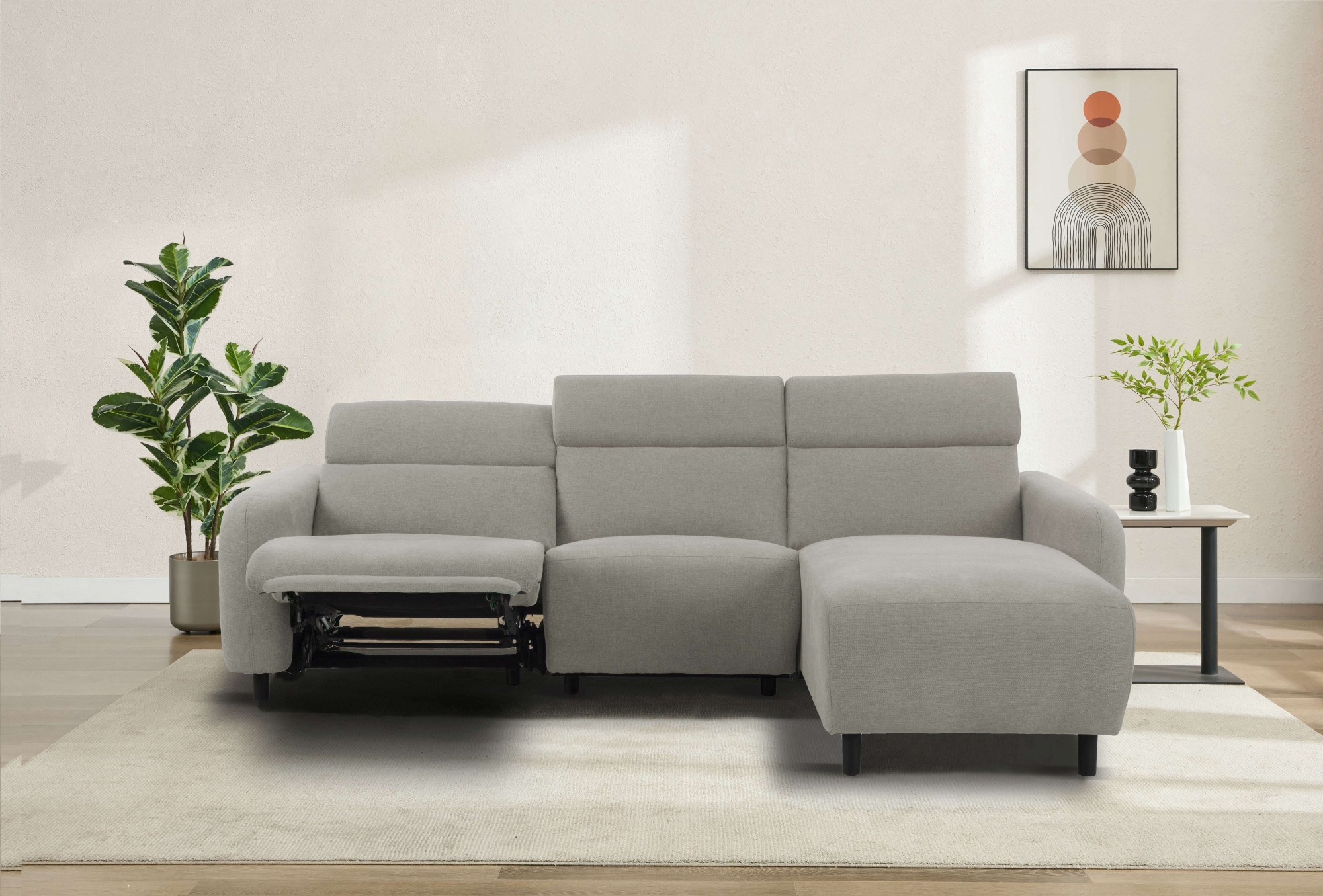 Home affaire Ecksofa »SKAANE Struktur, L-Form, 274 cm, manuelle u. elektrische Funktion,«, rundes Design, Kopfteilverstellung, Federkernpolsterung