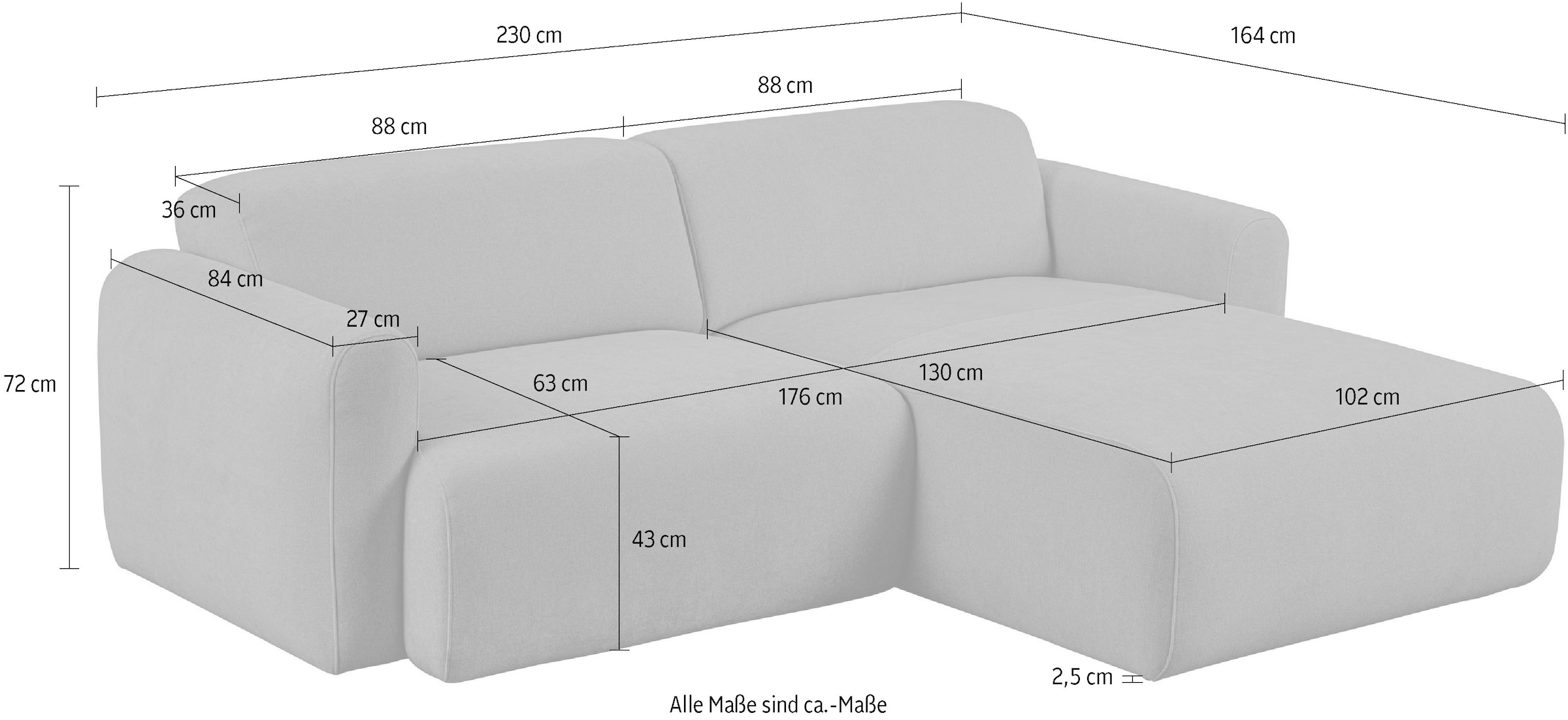 Home affaire Ecksofa »Myrland Kompaktsofa« Breite 230 cm, L-Form, Chenille, Easy Clean Stoff, mit Kaltschaum