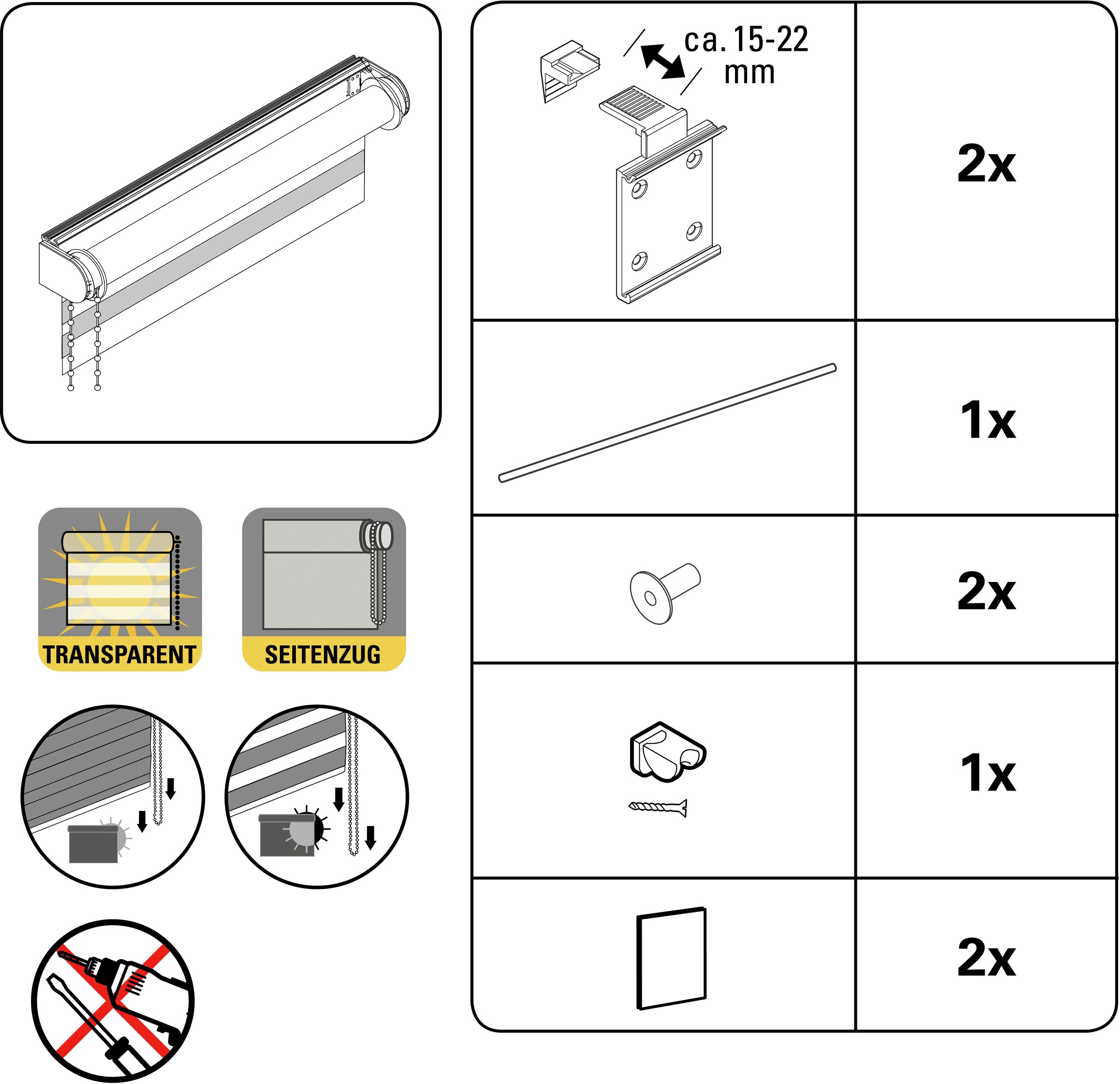 my home Doppelrollo »Duo Klemmrollo«, Lichtschutz, Sichtschutz, ohne Bohren, freihängend, vormontiert auf Montageschiene