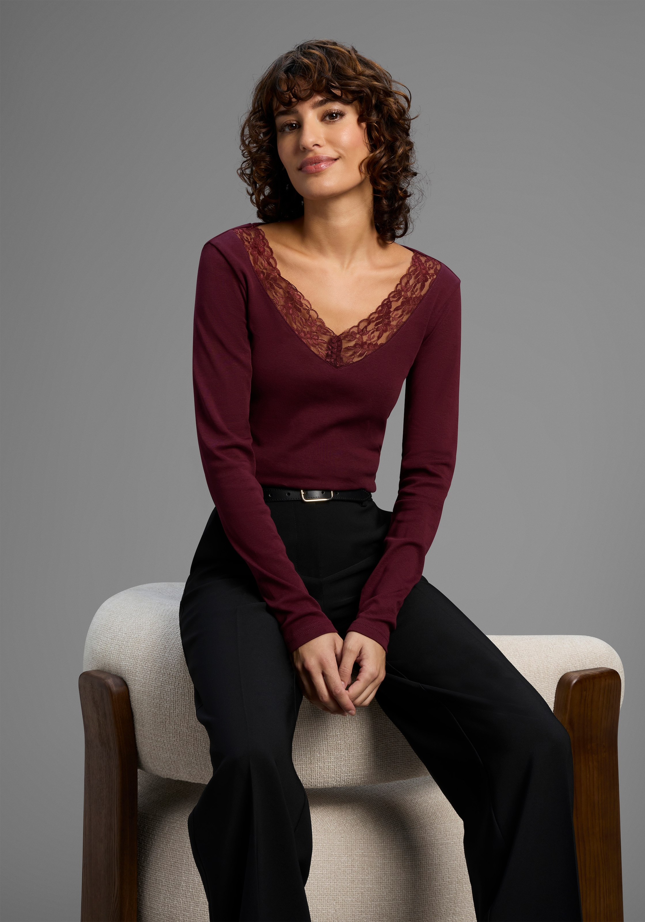 Laura Scott Longsleeve Packung, 2 Stk. tlg. mit toller Spitzenkante - NEUE KOLLEKTION