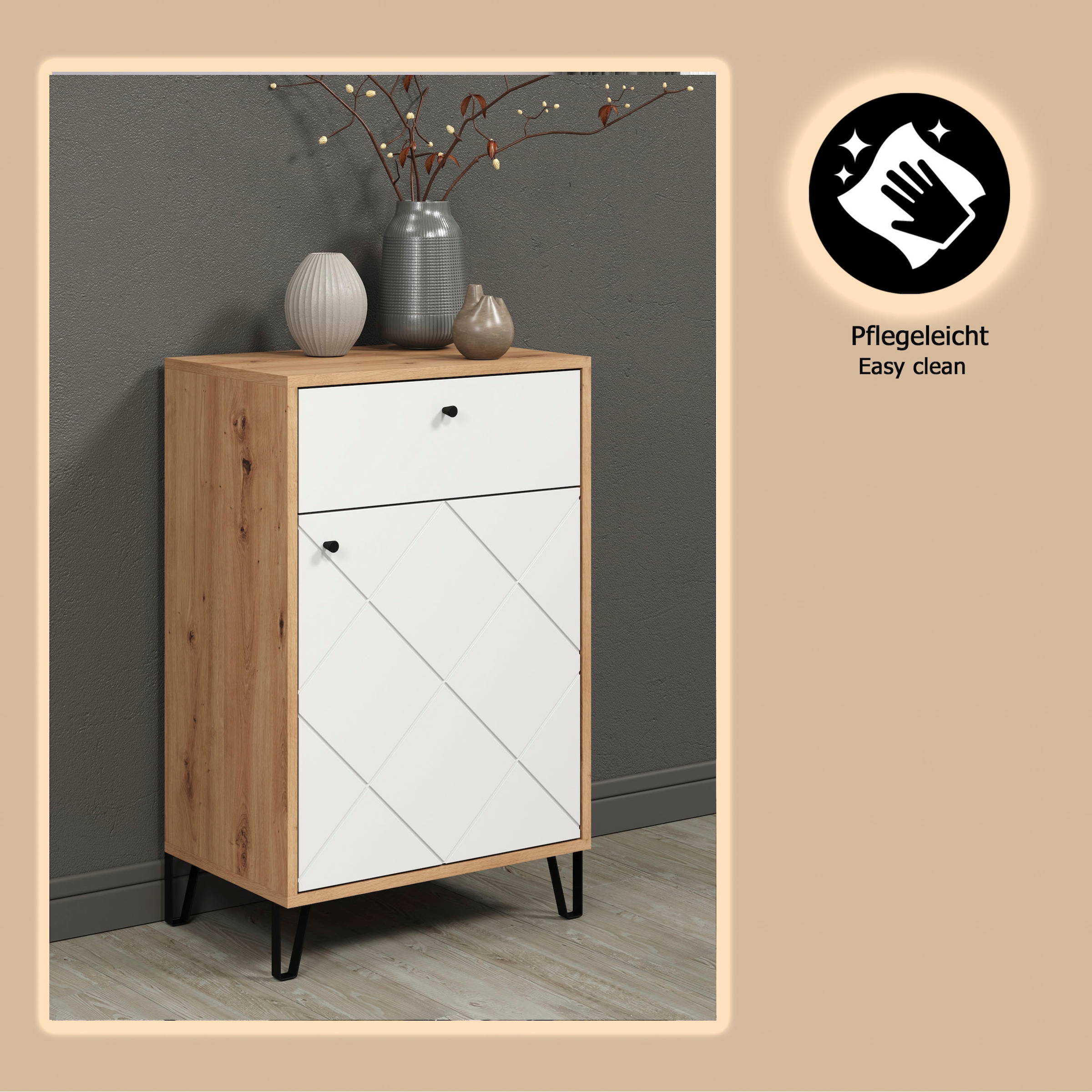 Places of Style Kommode »Tarragona«, (1 St.), Kommode, Tür, Schublade & Soft-Close - (B/T/H) 63/40/96 cm