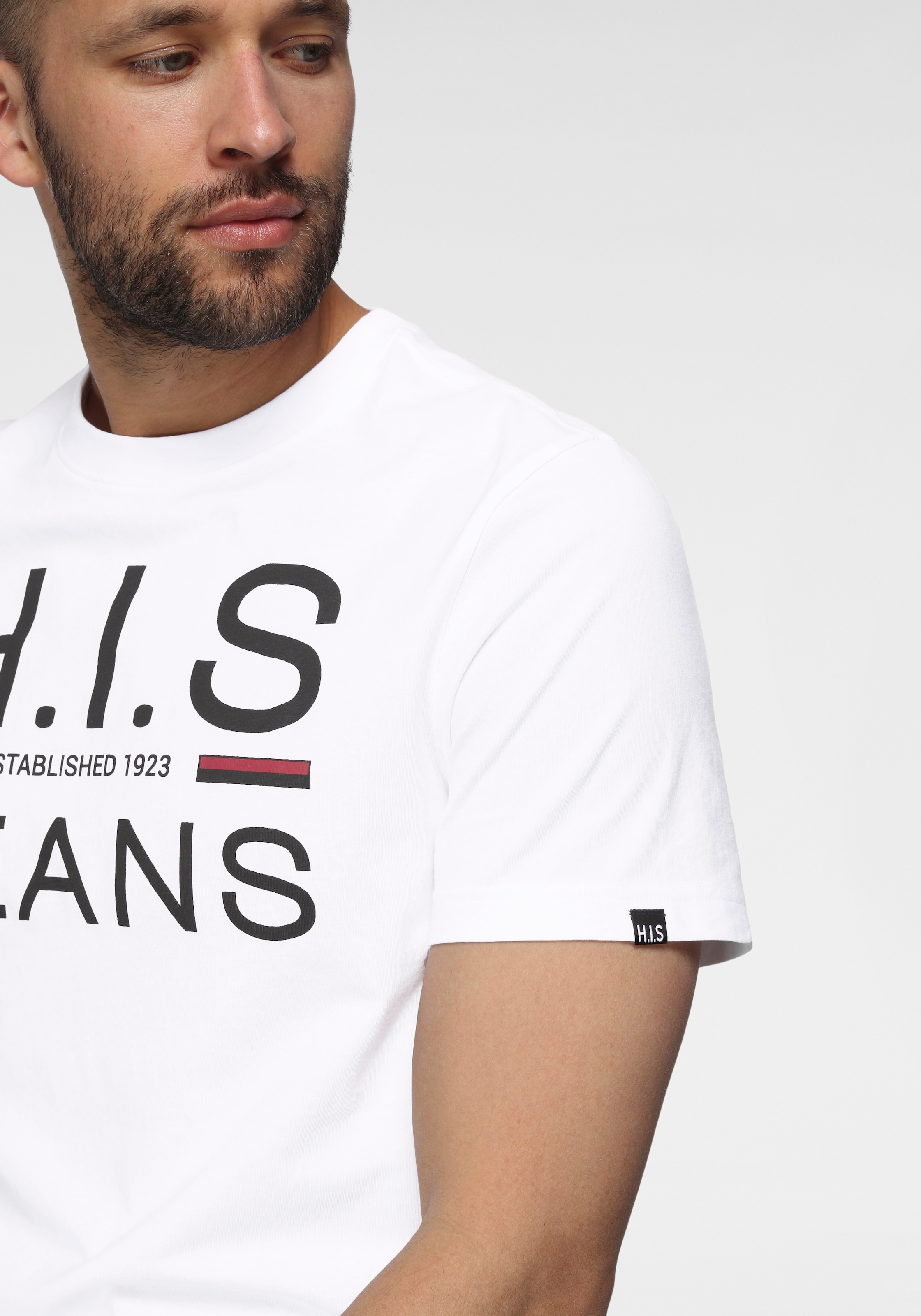 H.I.S Rundhalsshirt, (Packung, 2er-Pack), schmal geschnitten, bedrucktes Design, Rundhals, aus Baumwolle