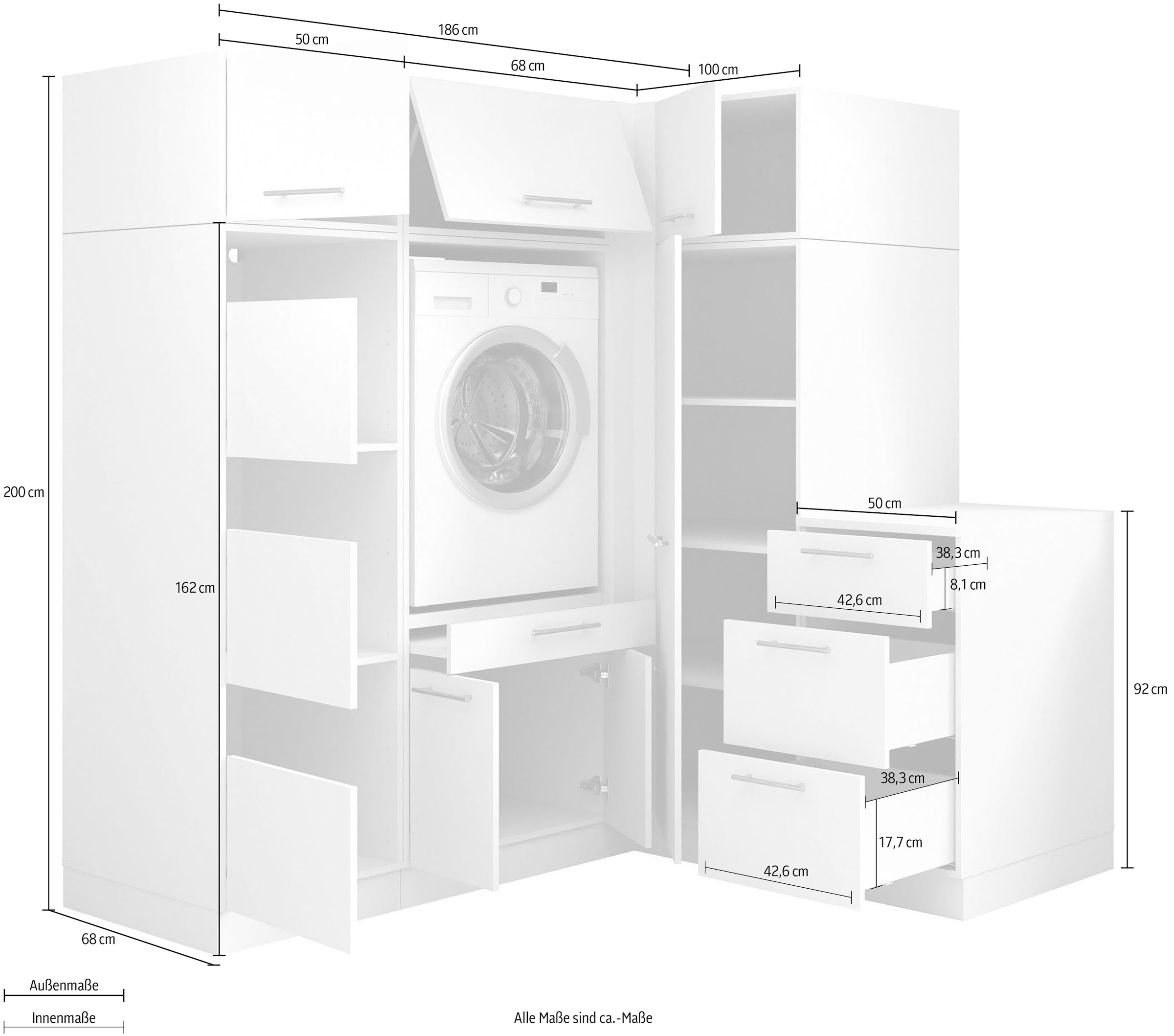 Laundreezy Mehrzweckschrank-Set »Laundreezy, 7-tlg. Mehrzweckschrank-Set B/H/T 186/200/68 cm« 7 Stk. tlg.