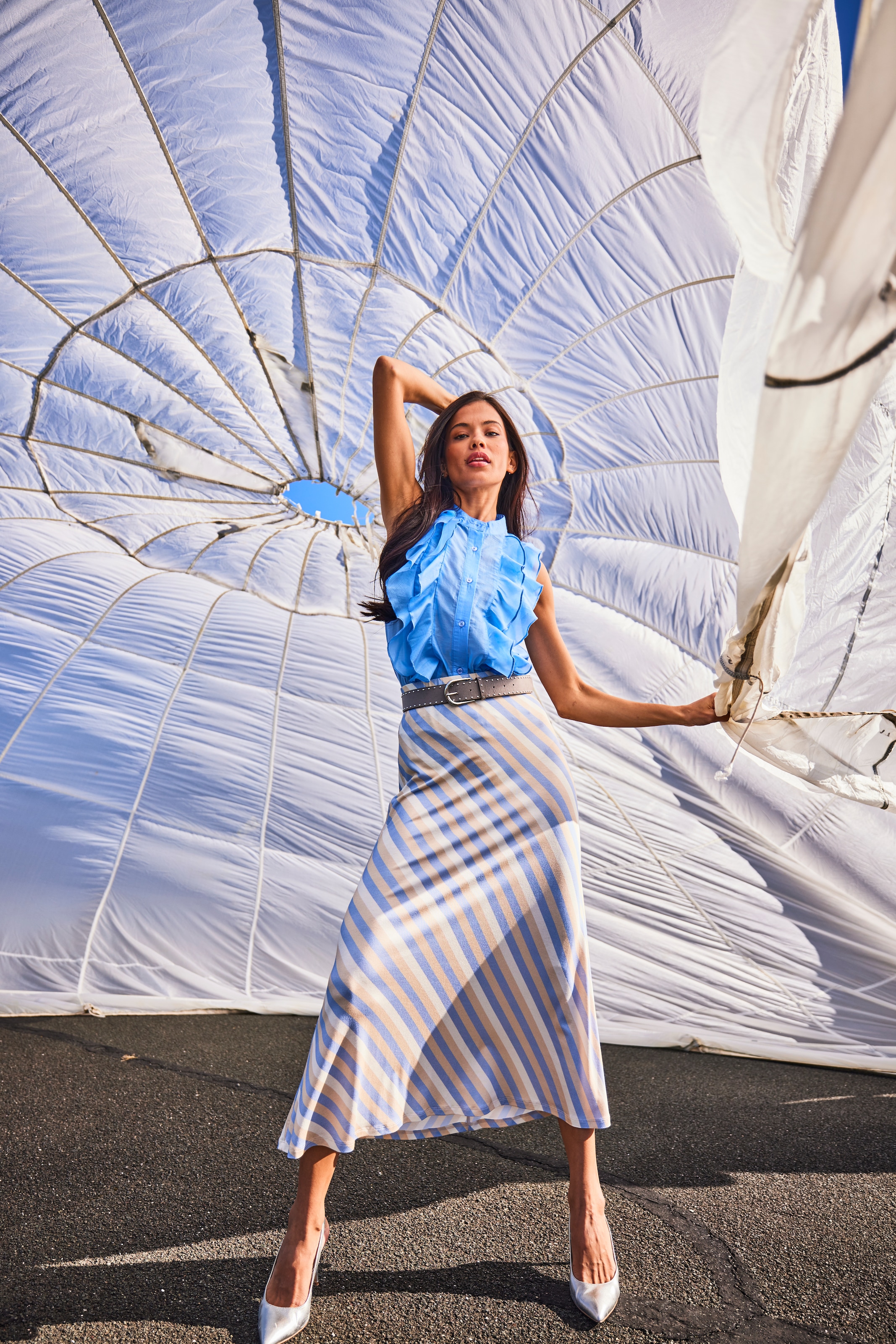 Aniston SELECTED Blusentop kleiner Stehkragen und längs verlaufende Volants - NEUE KOLLEKTION