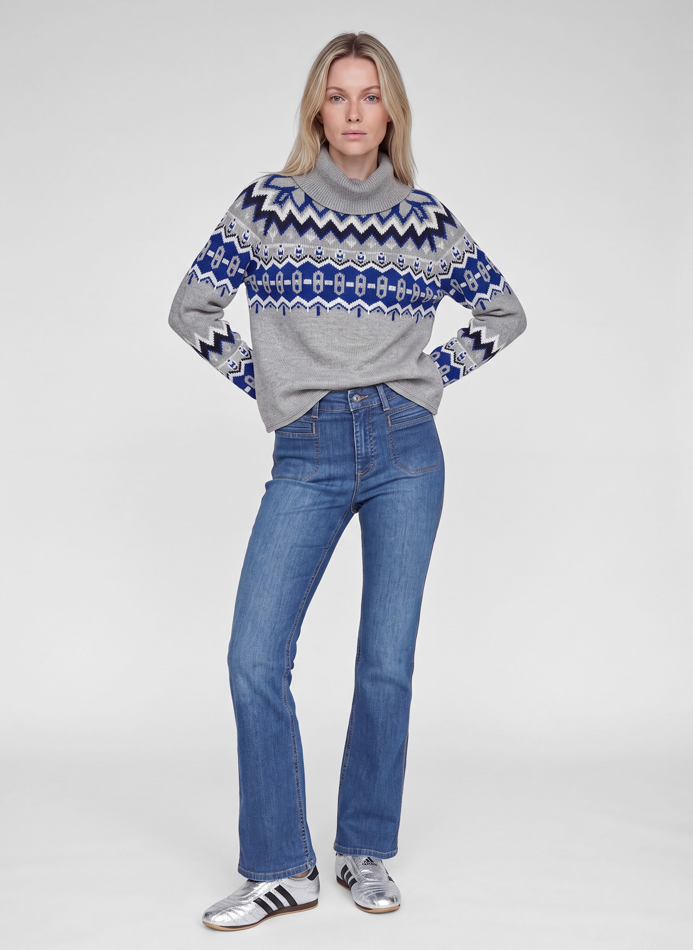 Rabe Strickpullover mit Norweger-Muster und Umlegekragen