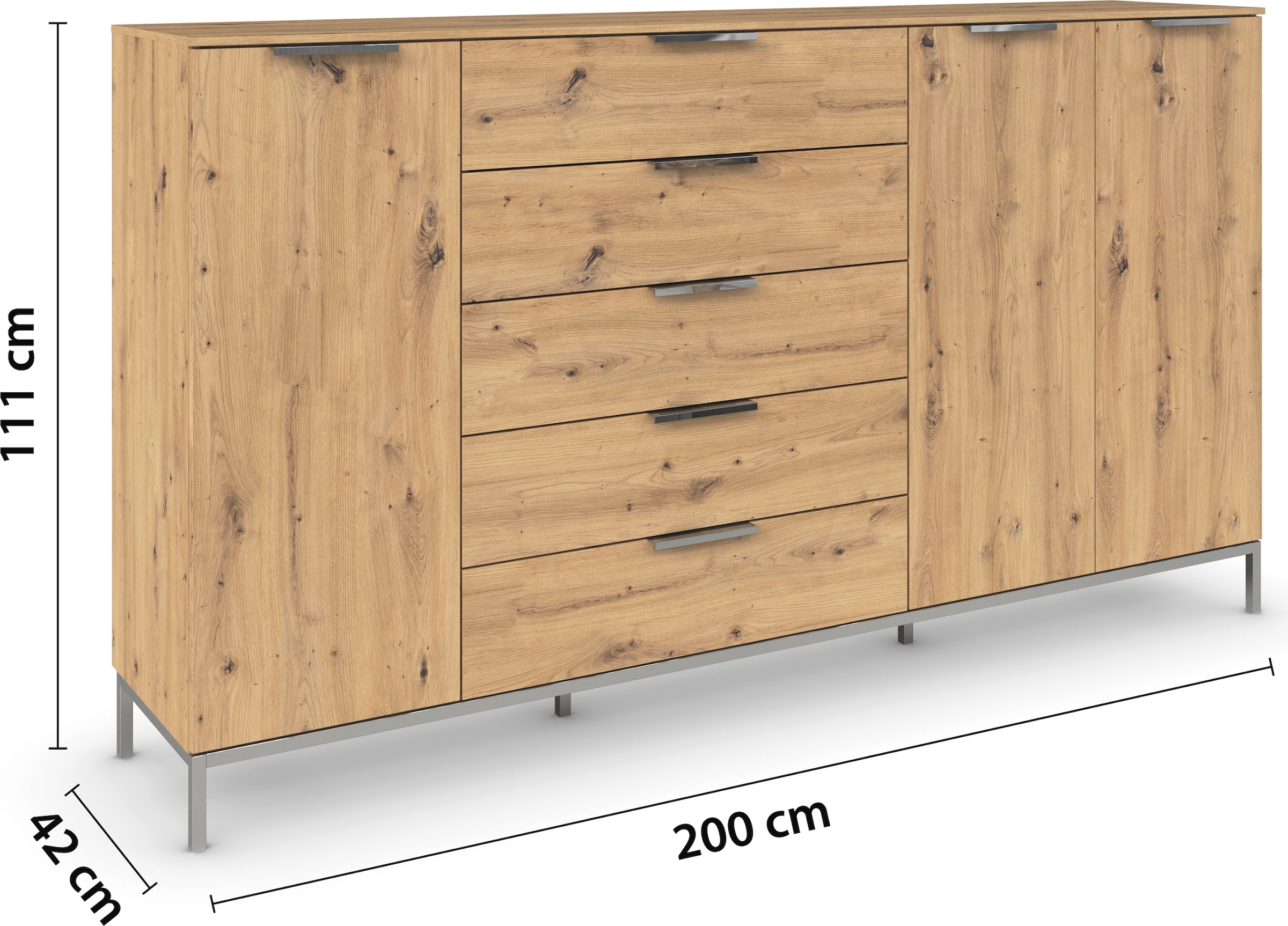 rauch Kombikommode »Kommode Türkommode Sideboard Kombikommode FLIPP« Breite 200 cm mit 4 Einlegeböden,  3-türig mit  5 Schubladen und Soft-Close-Funktion