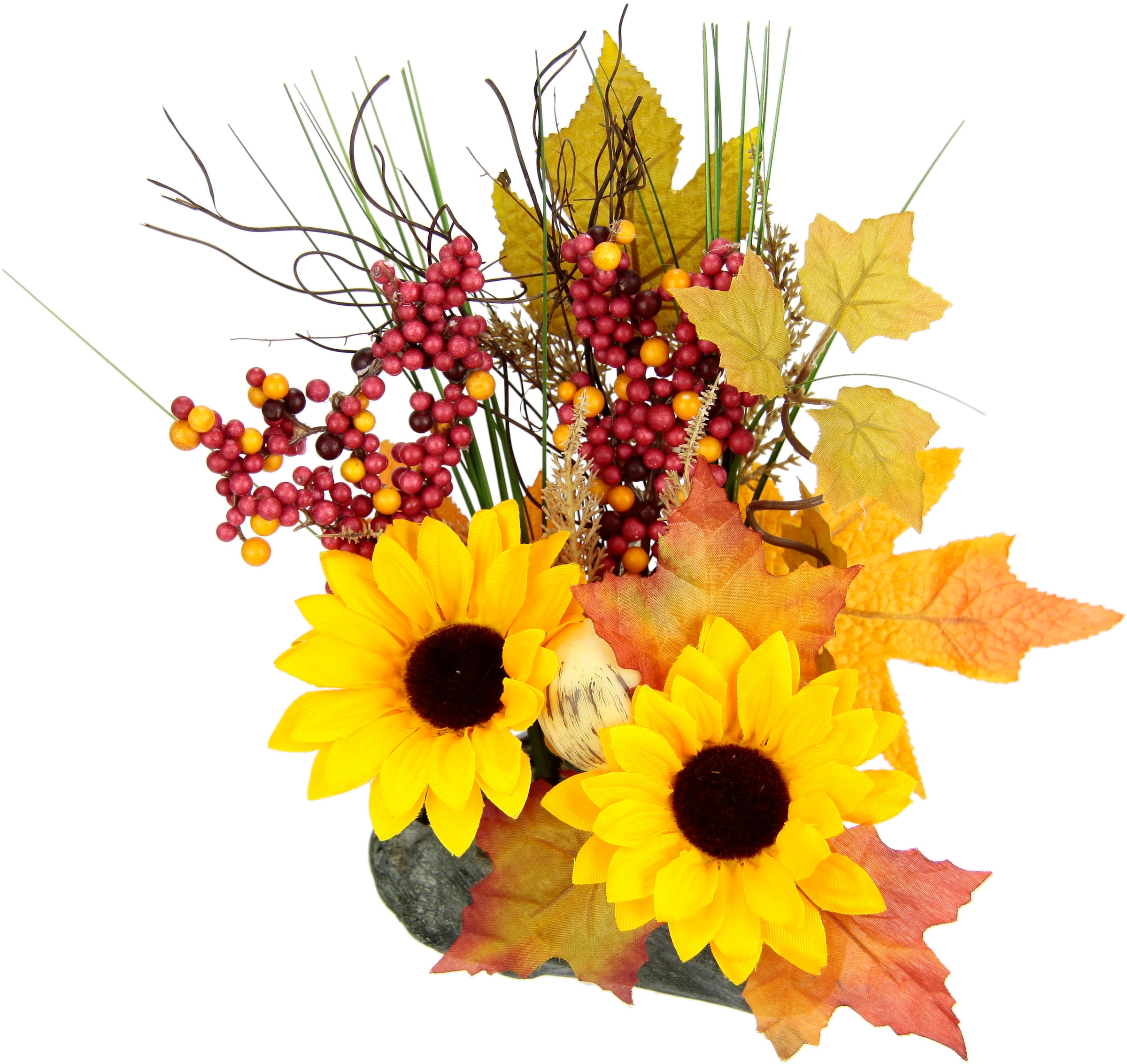 Kunstblume Deko I.GE.A. auf auf für Raten kaufen Ornamente Blumen Stein«, Herbstgesteck »Gesteck Halloween Sonnenblumen aus Künstliche