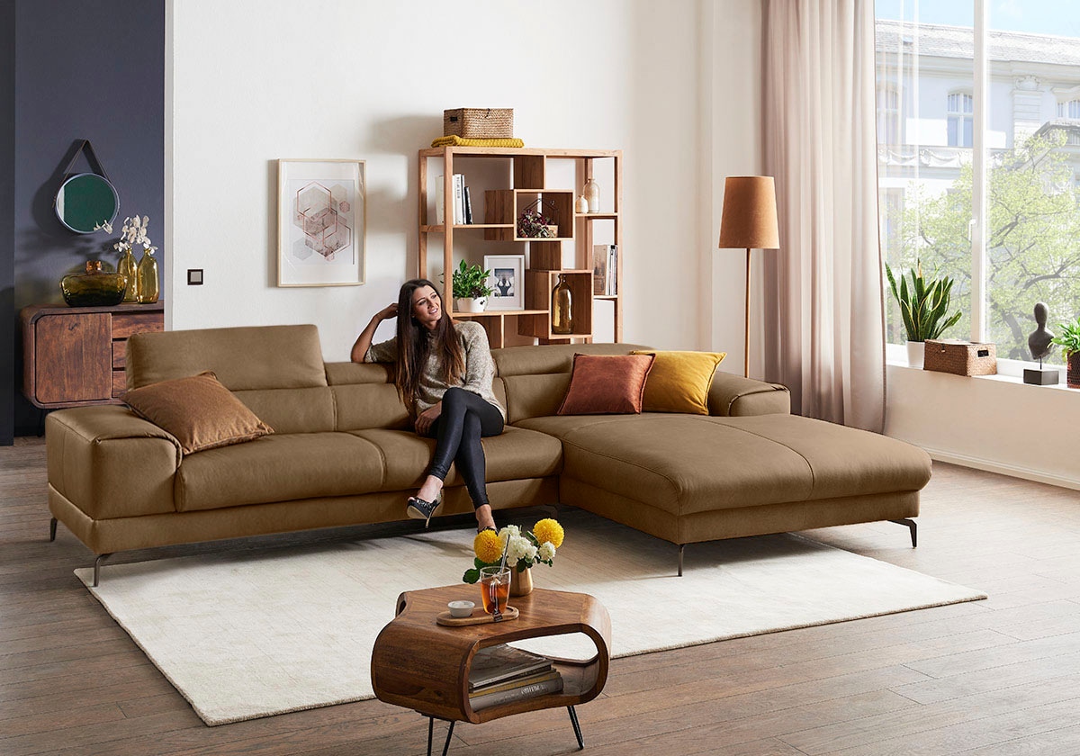 W.SCHILLIG Ecksofa »piedroo, Designsofa mit tollem Sitzkomfort, bequem und elegant, L-Form«, Kopfteilverstellung, wahlweise mit Sitztiefenverstellung, Breite 343cm
