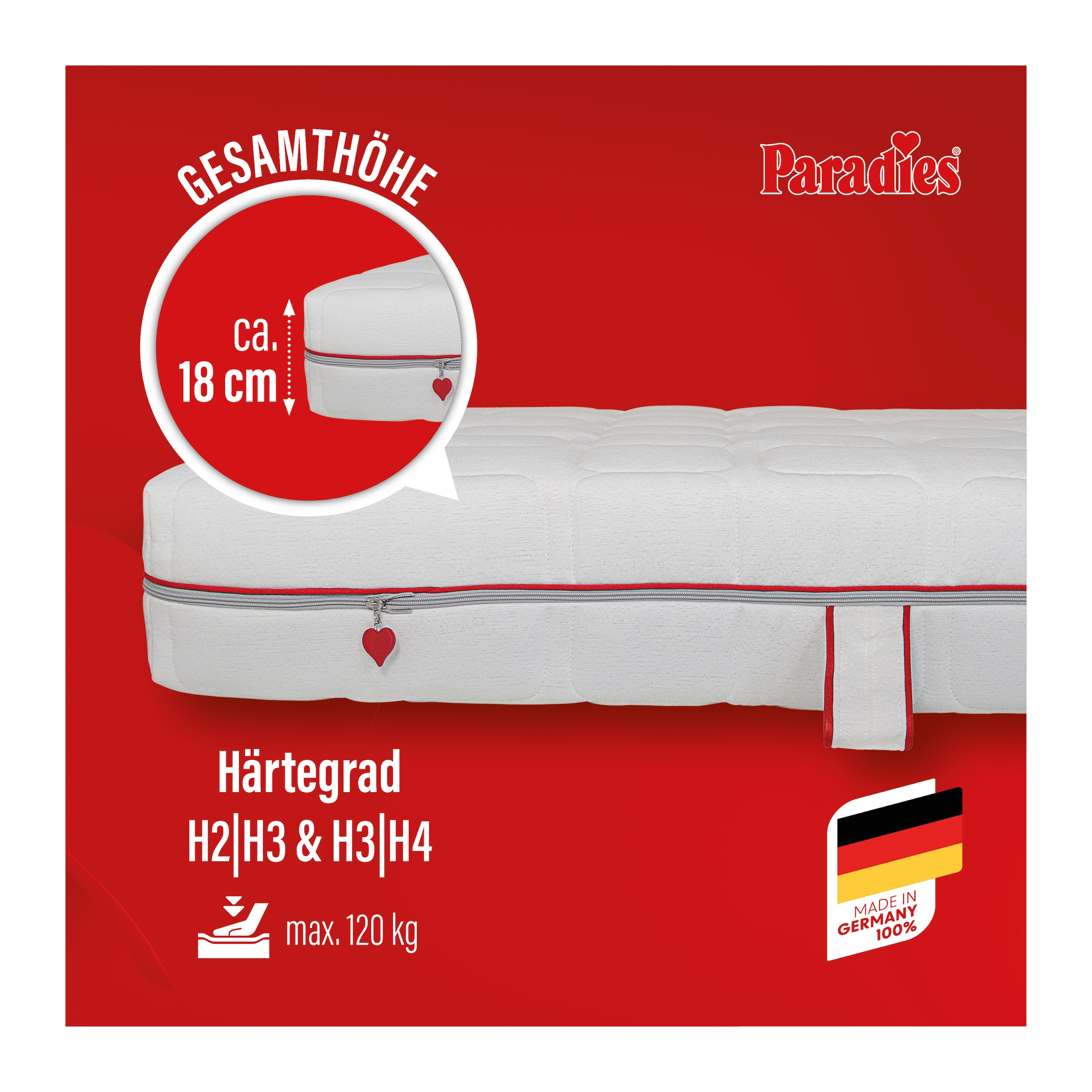 Paradies Kaltschaummatratze »Neuheit: Paradies Varioduo 7-Zonen-Kaltschaummatratze« 18 cm hoch Raumgewicht: 35 kg/m³ 1 Stk. tlg. Zwei Härtegrade in einer Matratze – für individuellen Schlafkomfort