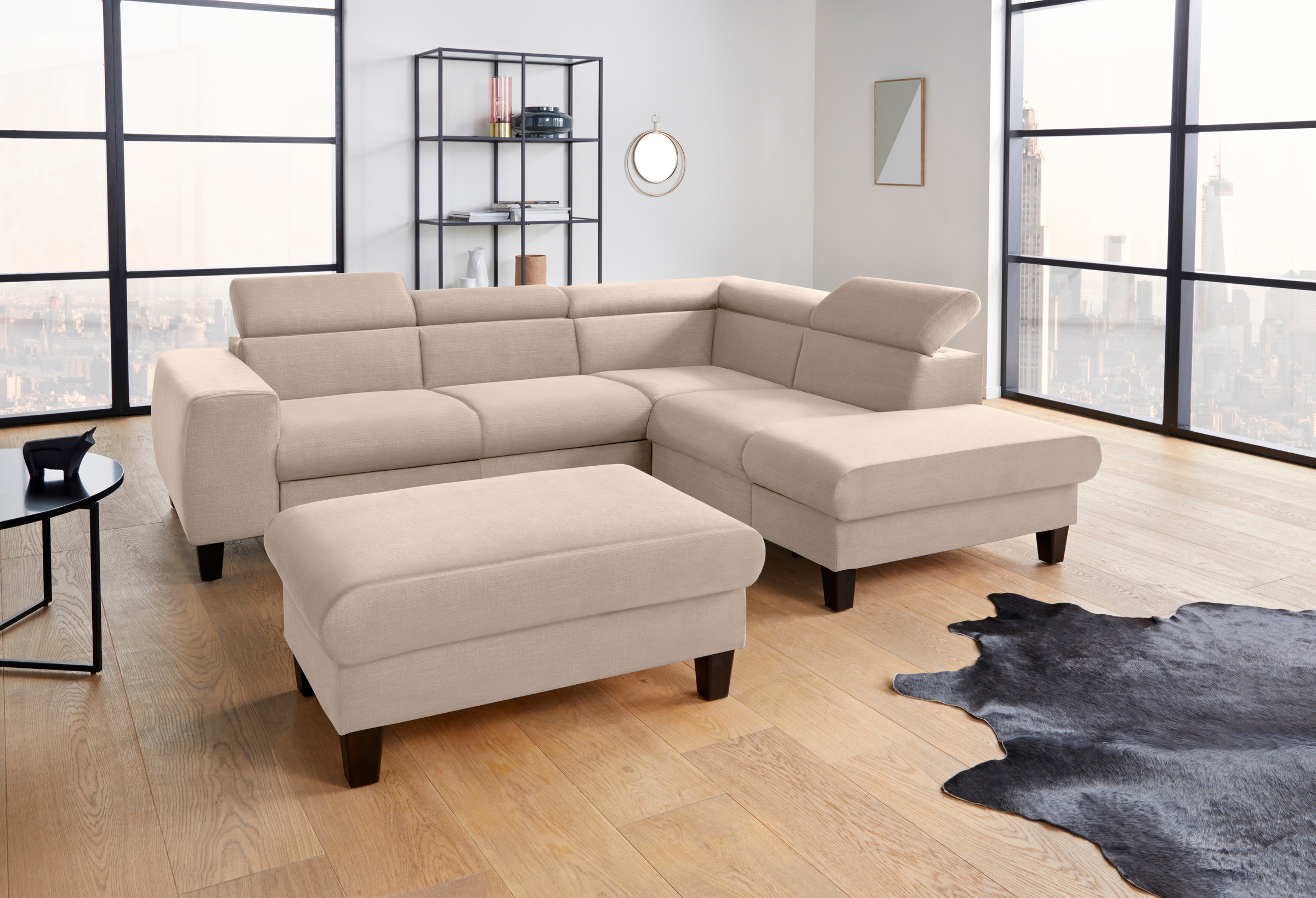 COTTA Ecksofa »Morven L-Form mit Kopfteilverstellung«, wahlweise mit Bettfunktion, Bettkasten & Wireless-Charger