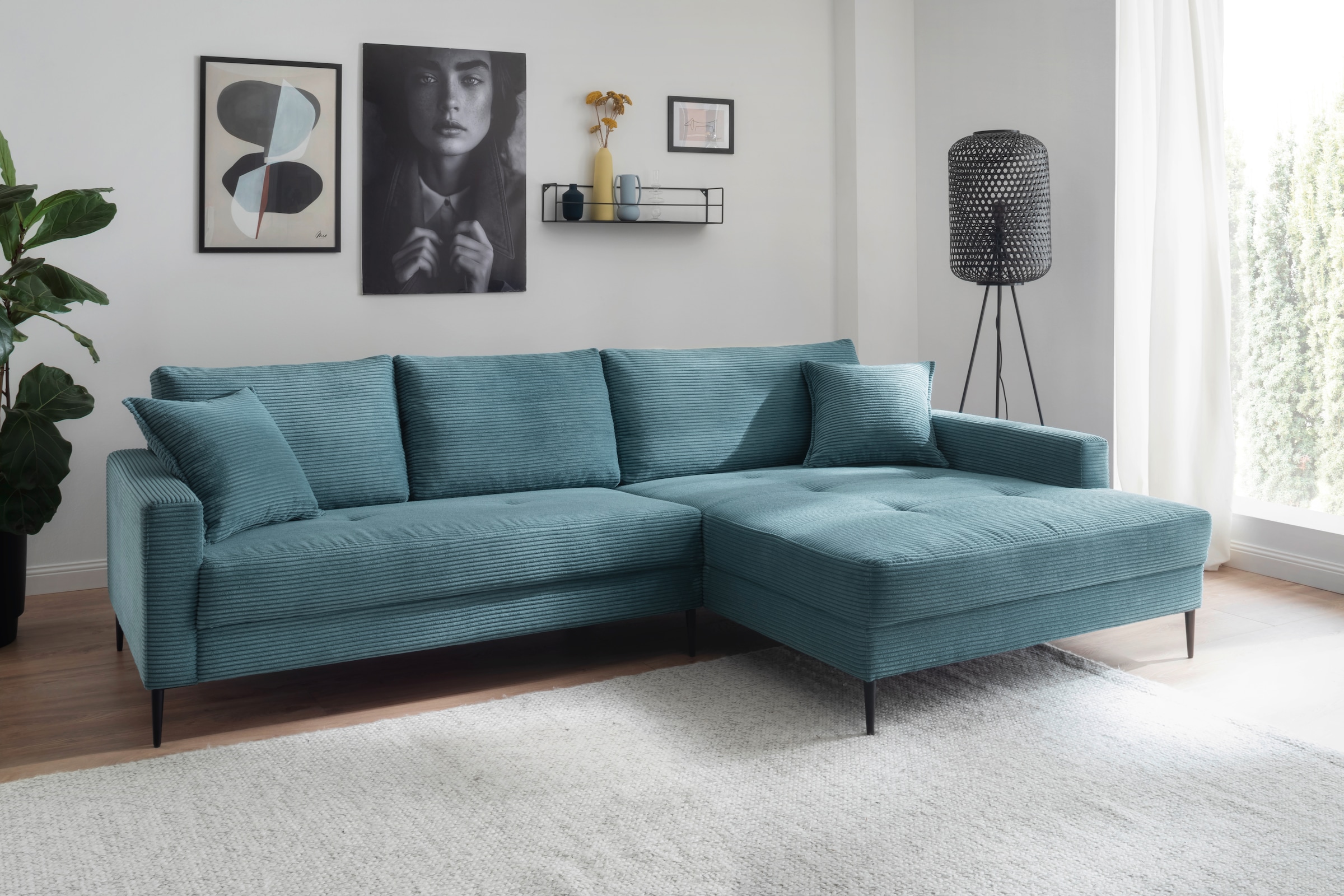 Trends by HG Ecksofa »Summer L-Form«, in Cord-Stoff mit Metallfuß