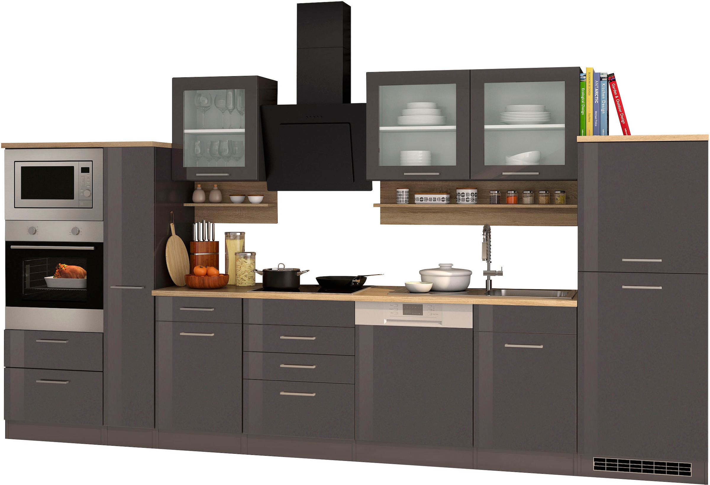 HELD MÖBEL Küchenzeile »Mailand«, Breite 370 cm, mit E-Geräten, MDF Fronten