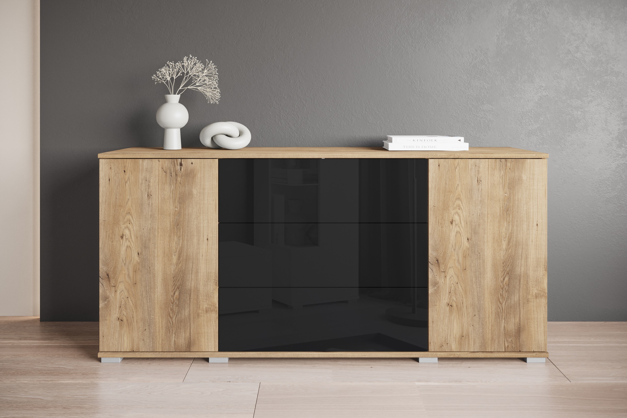 INOSIGN Sideboard »Kenia«, (1 St.), Modernes Sideboard mit 3 Schubladen und 4 Fächern, Breite 150 cm