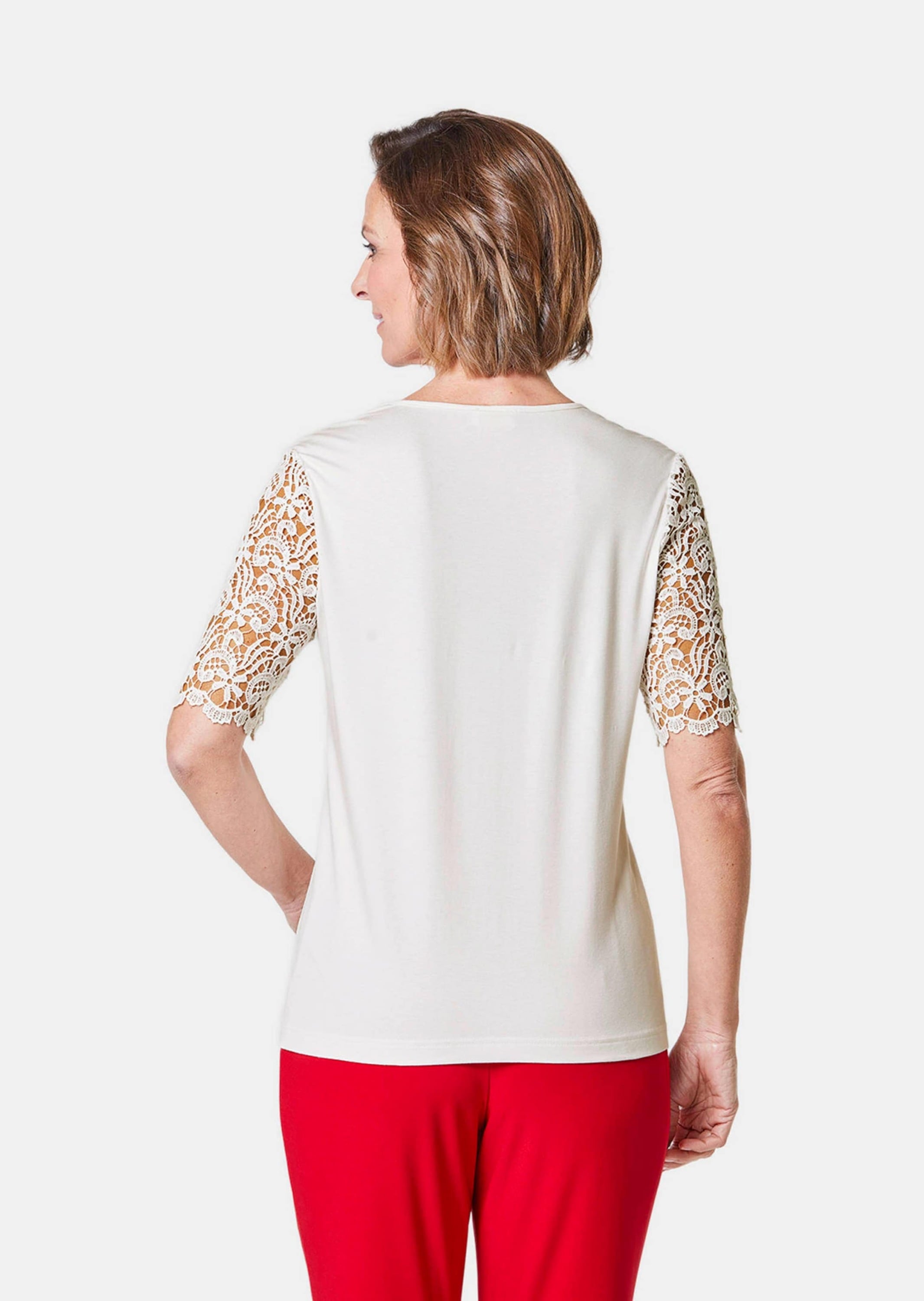 GOLDNER Langarm-Poloshirt »Shirt mit Spitze Shirt mit effektvoller Spitze«