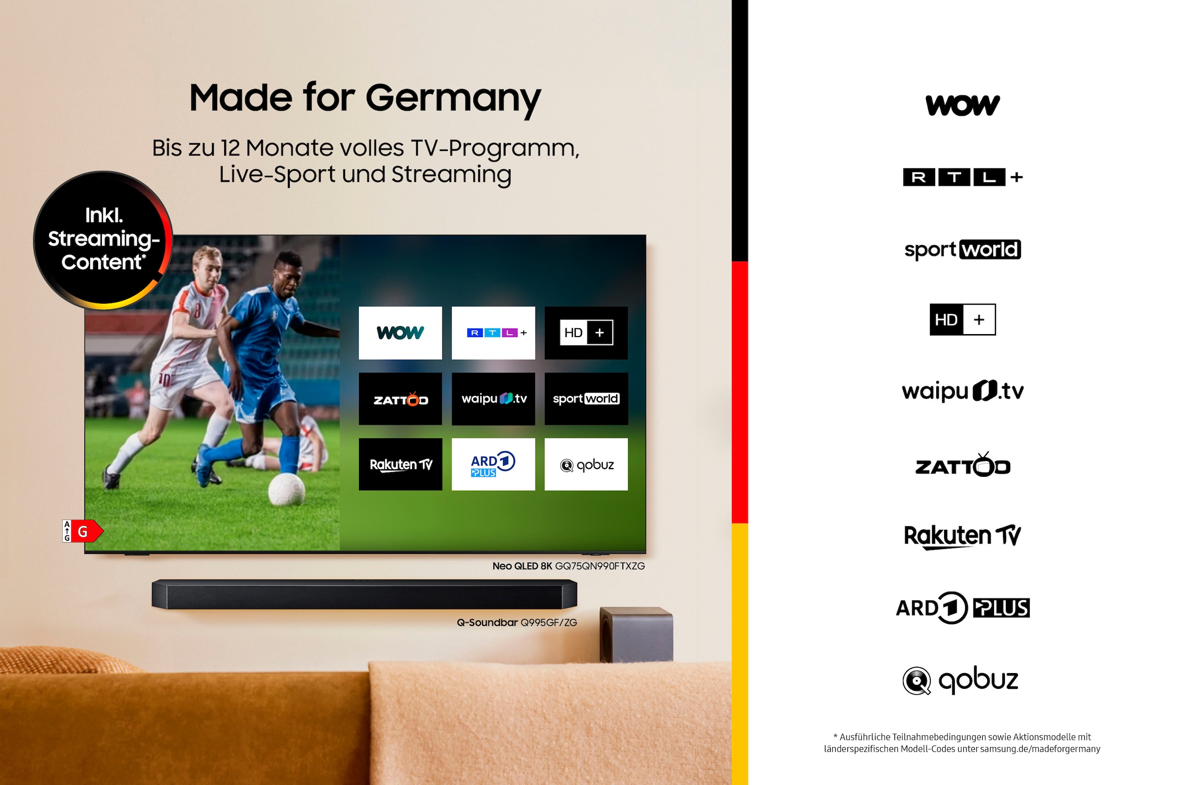 Samsung Soundbar »HW-Q995GF Q-Soundbar« 11.1.4 (Bluetooth | WLAN (WiFi) App-Steuerung | Bassregelung | Lautstärkeregelung | Pairing ) 11.1.4-Kanal Subwoofer & Rücklautsprecher, Kabellos Dolby Atmos, DTS:X