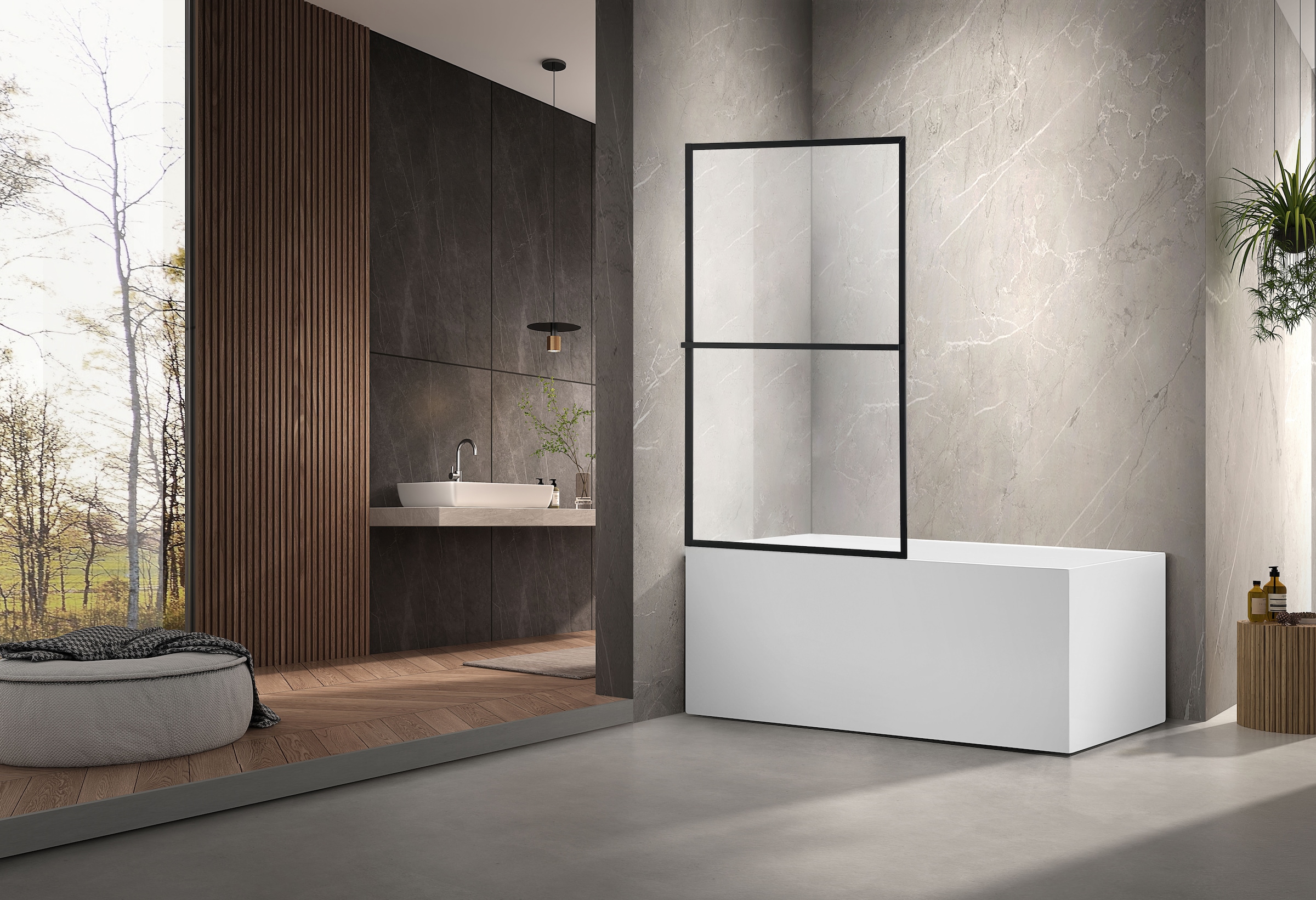 welltime Badewannenaufsatz »Block« 1 Stk. tlg. 6mm ESG und Antikalkversiegelung,extra schlanker Rahmen