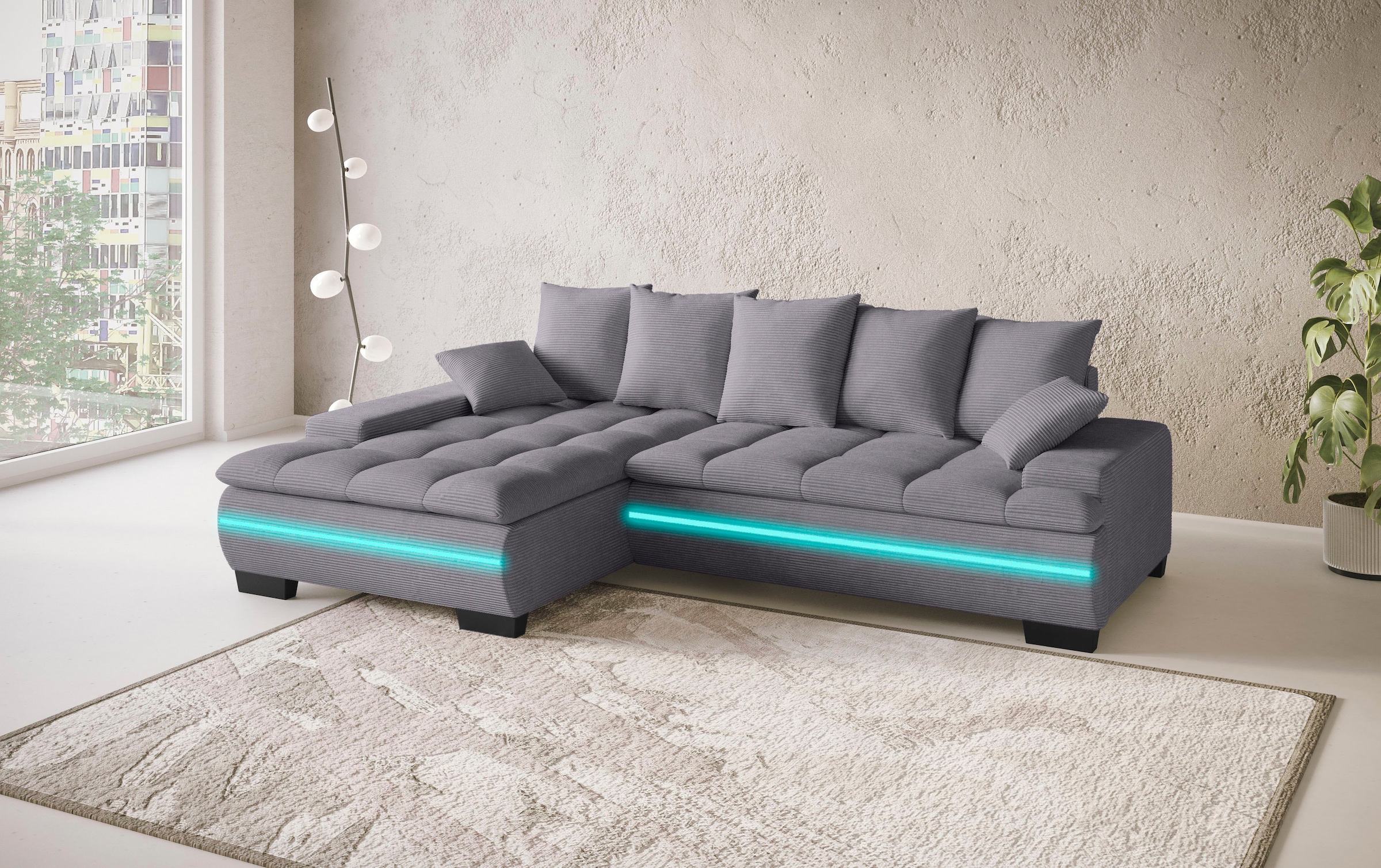 Mr. Couch Ecksofa »Haiti II, L-Form«, RGB-LED Beleuchtung, Kaltschaum, wahlweise mit Bett, Bettkasten