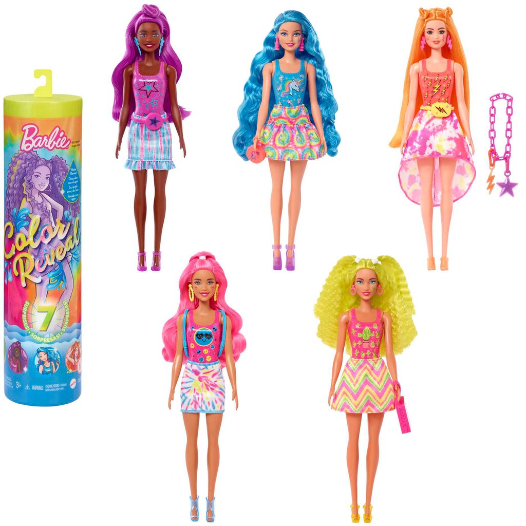 Barbie Anziehpuppe »Color Reveal Neon Tie-Dye Series Sortiment«, mit Farbwechselfunktion