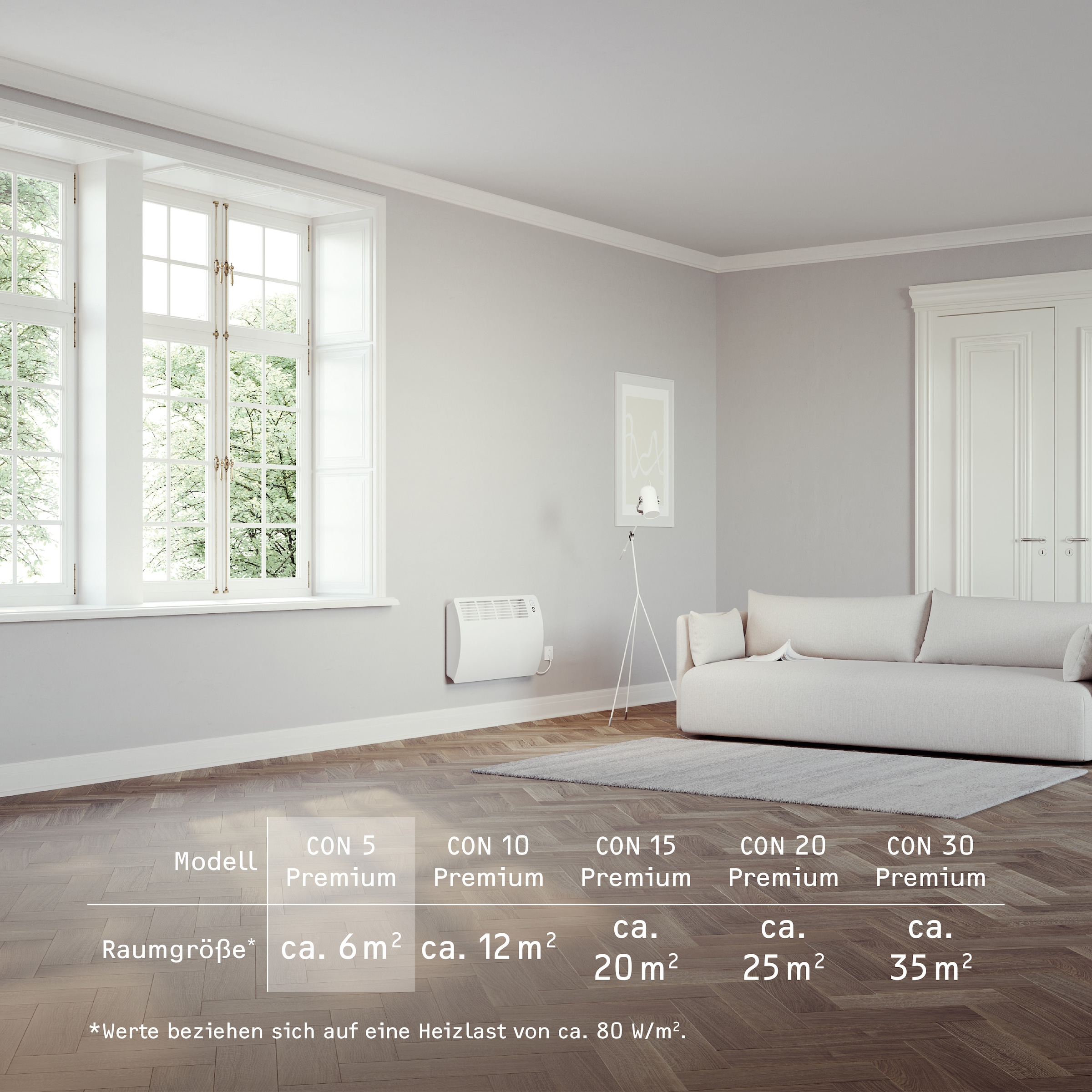 STIEBEL ELTRON Konvektor »»CON 5 Premium«, Wandkonvektor, energiesparend, VDE geprüft, 0,5 kW«, für ca. 6 m², LC-Display, Wochen-/120 Min-Kurzzeittimer, Silent Mode