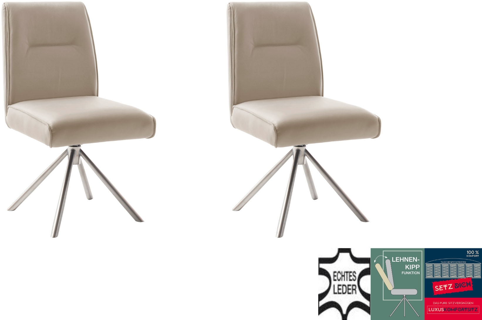 MCA furniture 4-Fußstuhl »DELANE Esszimmerstuhl (2er Set) - Stuhl« (Set) 2 Stk.Taschenfederkern, Lehnenkippfunktion, beweglicher Rücken, 360° drehbar