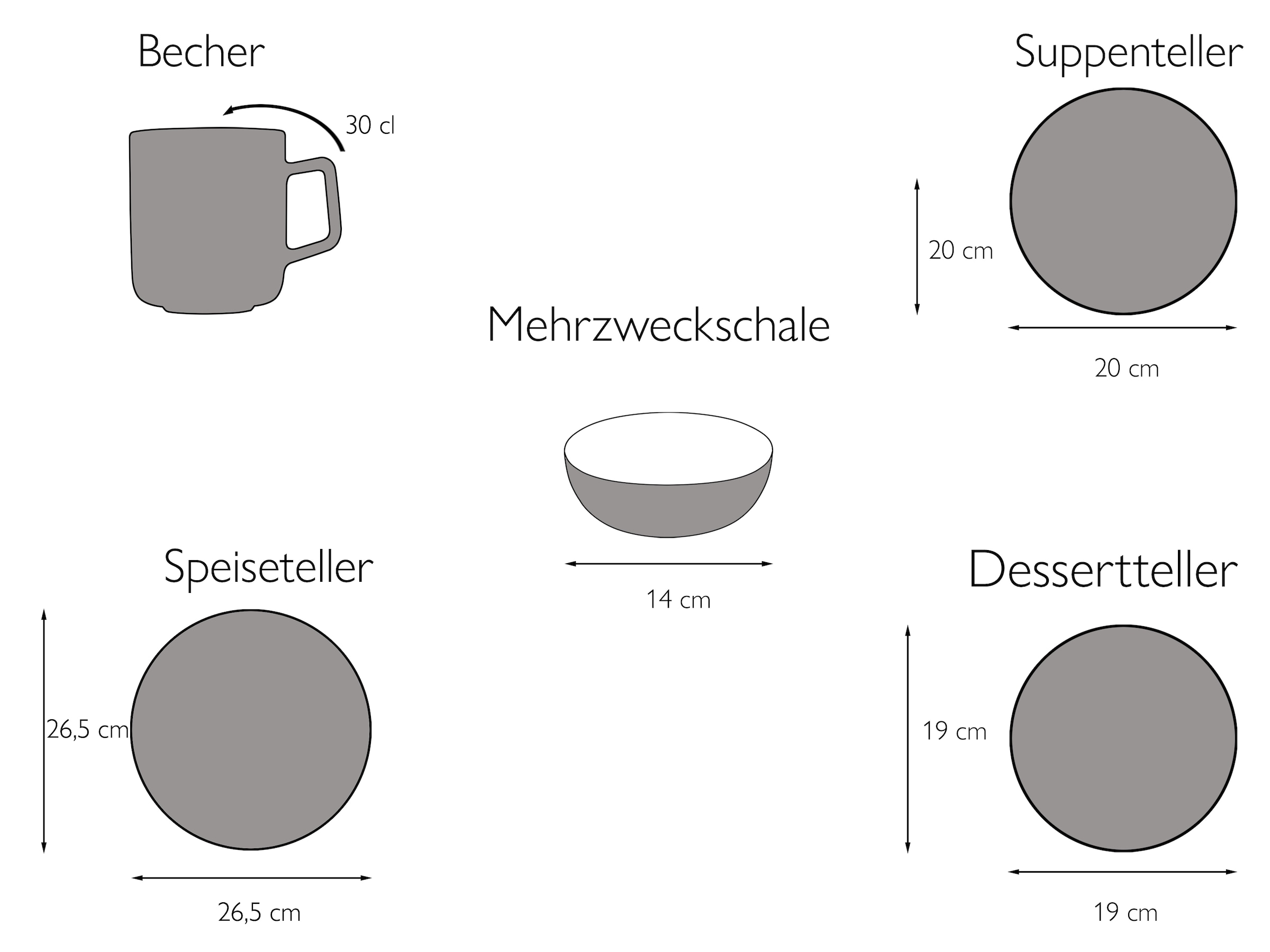 CreaTable Kombiservice »Geschirr-Set Samba«, (Set, 20 tlg., Kaffeeservice und Tafelservice im Set, für 4 Personen), Service, handgemalter Spiraldekor, 20 Teile, für 4 Personen