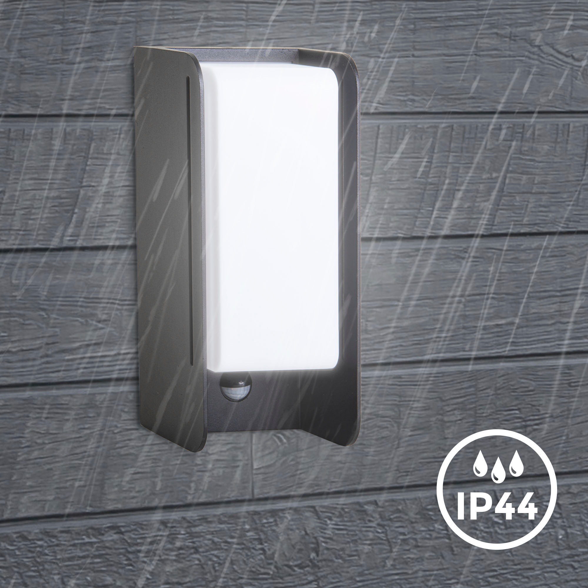 B.K.Licht LED Außen-Wandleuchte mit Sensor und seitlichen Lichtschlitzen. Für 1 x E27 Leuchtmittel, max. 12 Watt (Lief. ohne Leuchtmittel). Inkl. Bewegungsmelder,  Schutzart IP44