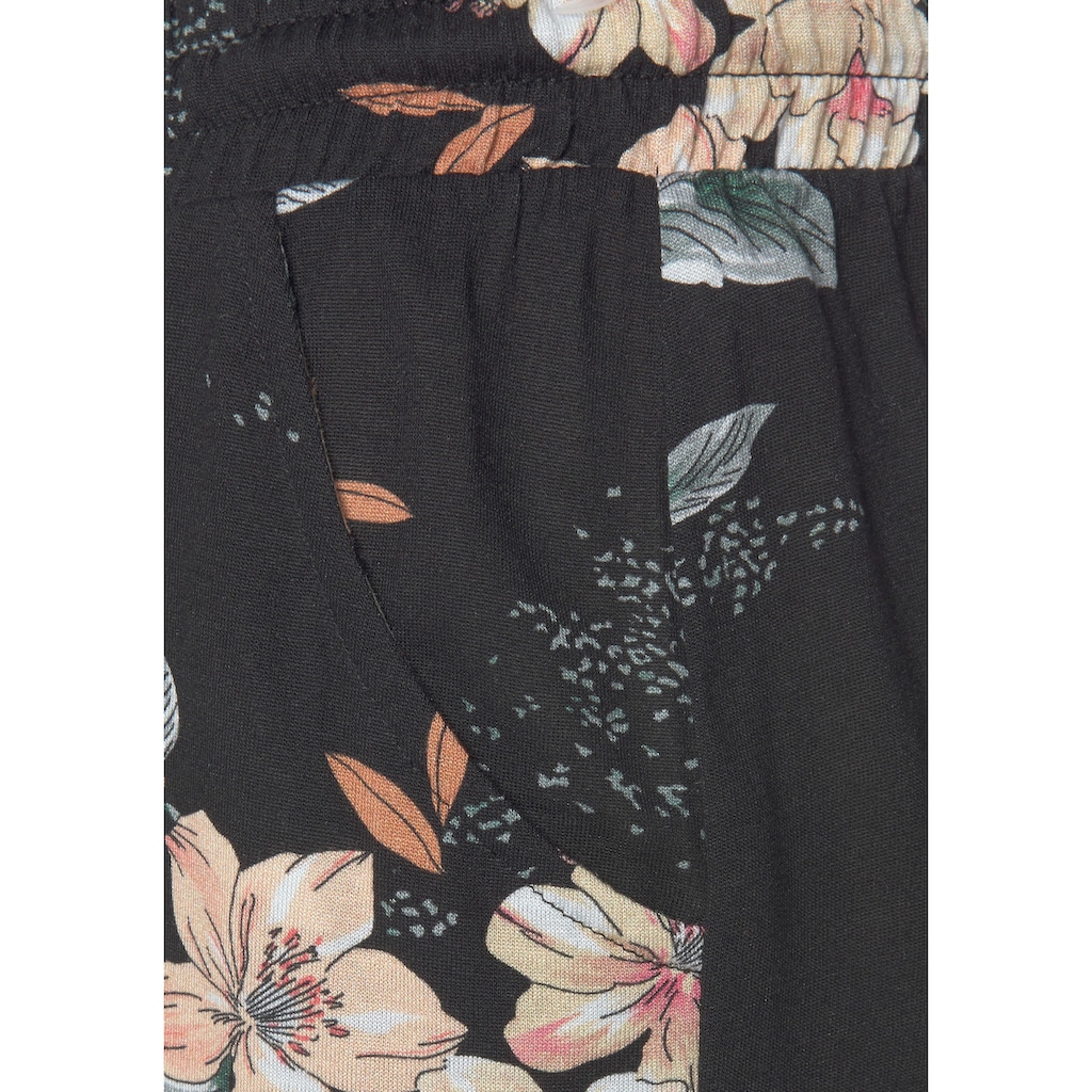 LASCANA Strandhose, mit Blumendruck und Taschen, Jerseyhose, Sommerhose