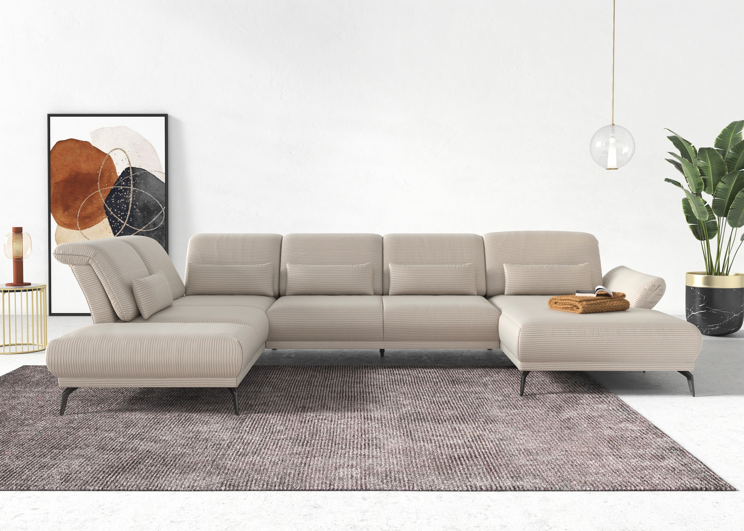 sit&more Wohnlandschaft »Coco U-Form« Sitztiefen-, Arm- und Kopfteilverstellung, Cord-Bezug, Fußhöhe 15 cm