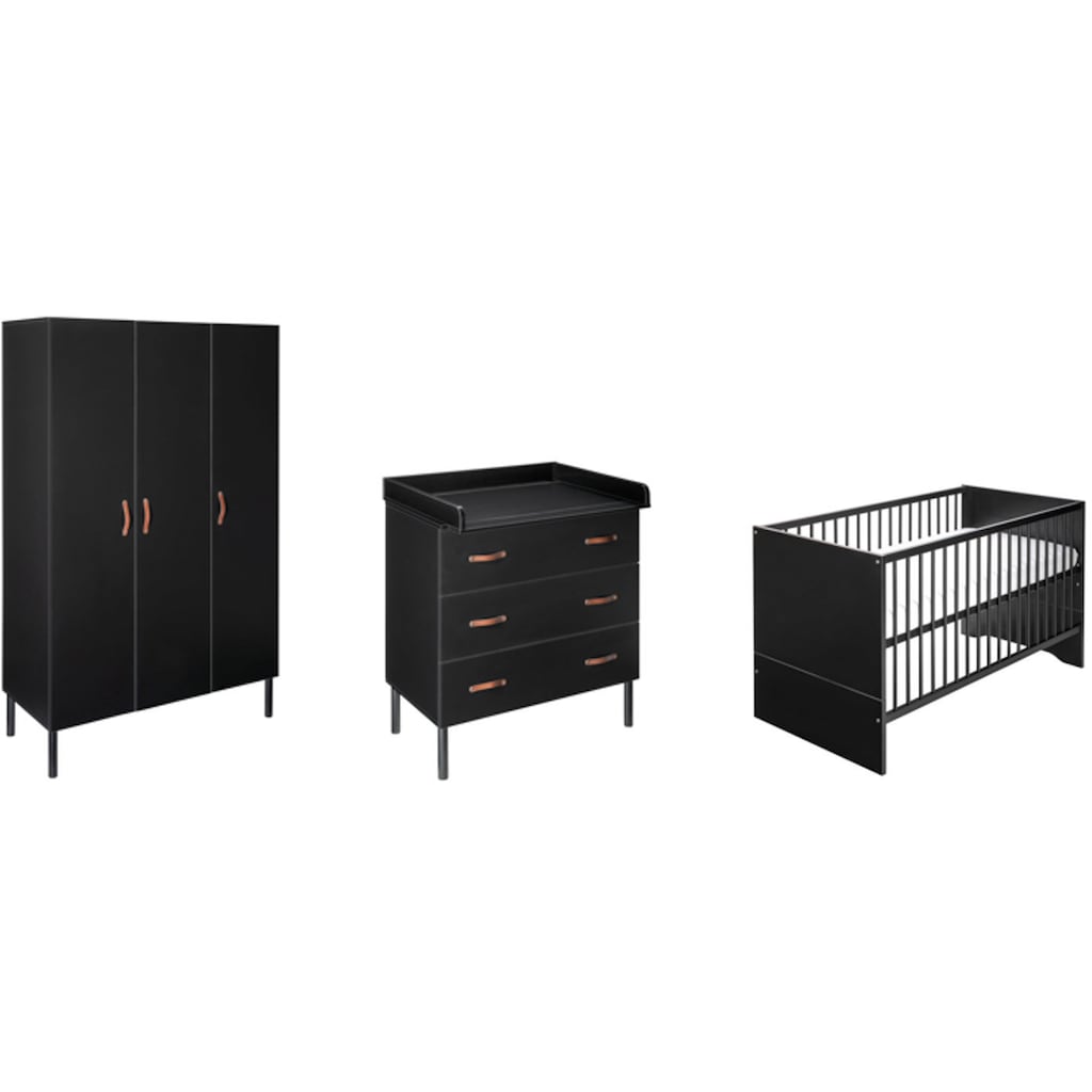 Schardt Babyzimmer-Komplettset »Camiel Black«, (3 St., Kinderbett, Schrank, Wickelkommode)