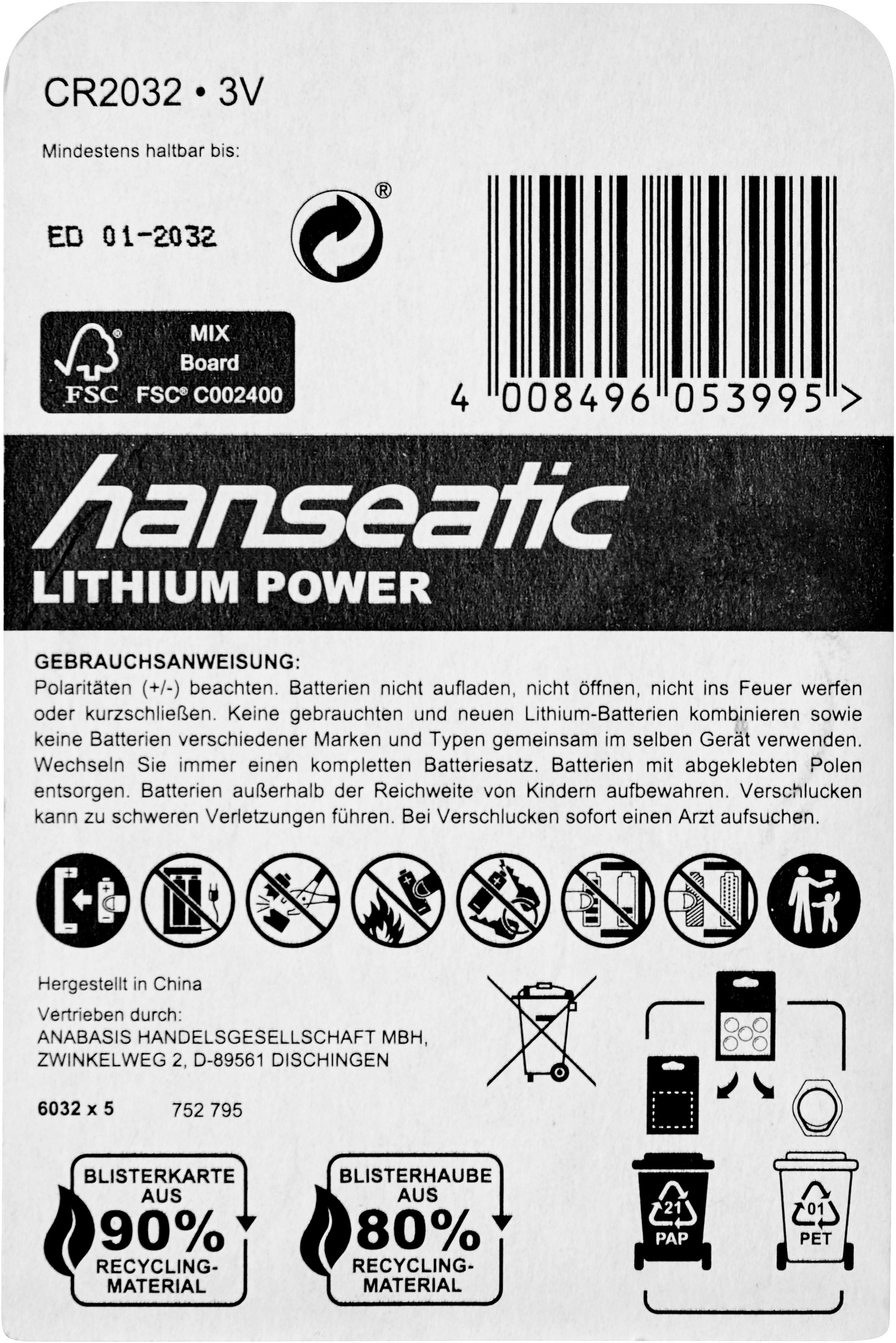 Hanseatic Batterie »25 Stück Batterie Mix Set«, (Spar-Set, 25 St., 1x 10 AA + 1x 10 AAA + 1x 5 2032), 10x AA + 10x AAA + 5x CR 2032