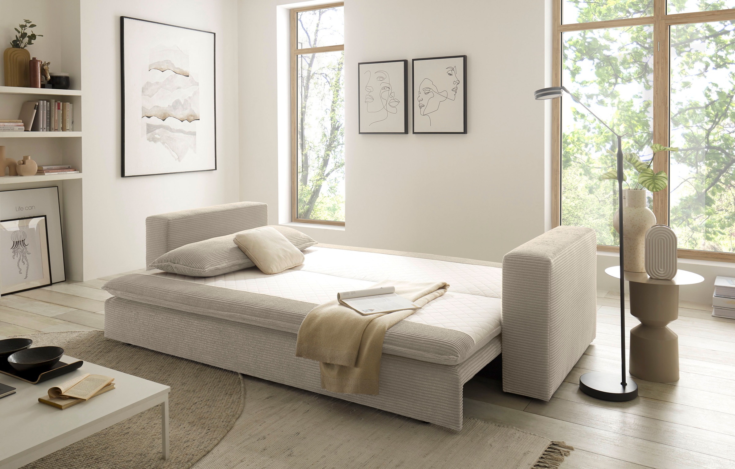 Places of Style 3-Sitzer »PIAGGE«, Cord-Bezug - mit Bettfunktion und Bettkasten, mit praktischem Topper