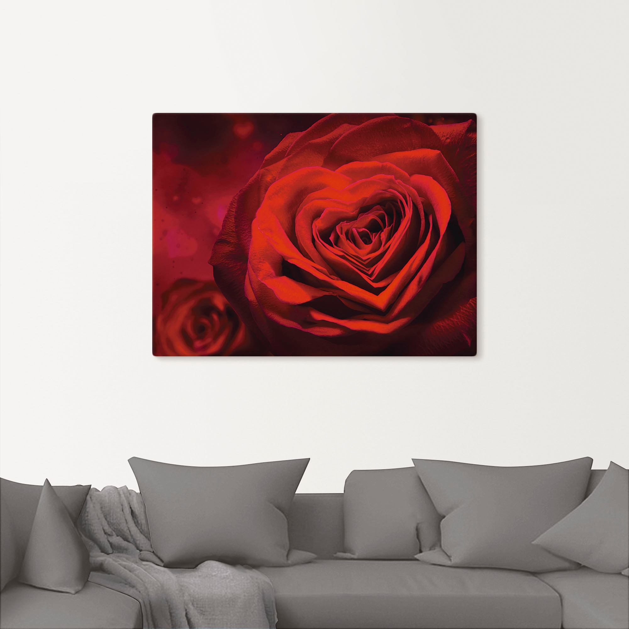 Artland Leinwandbild »Valentinseinladung mit Herzen und Rosen« Blumen 1 Stk. tlg. auf Holzrahmen gespannt