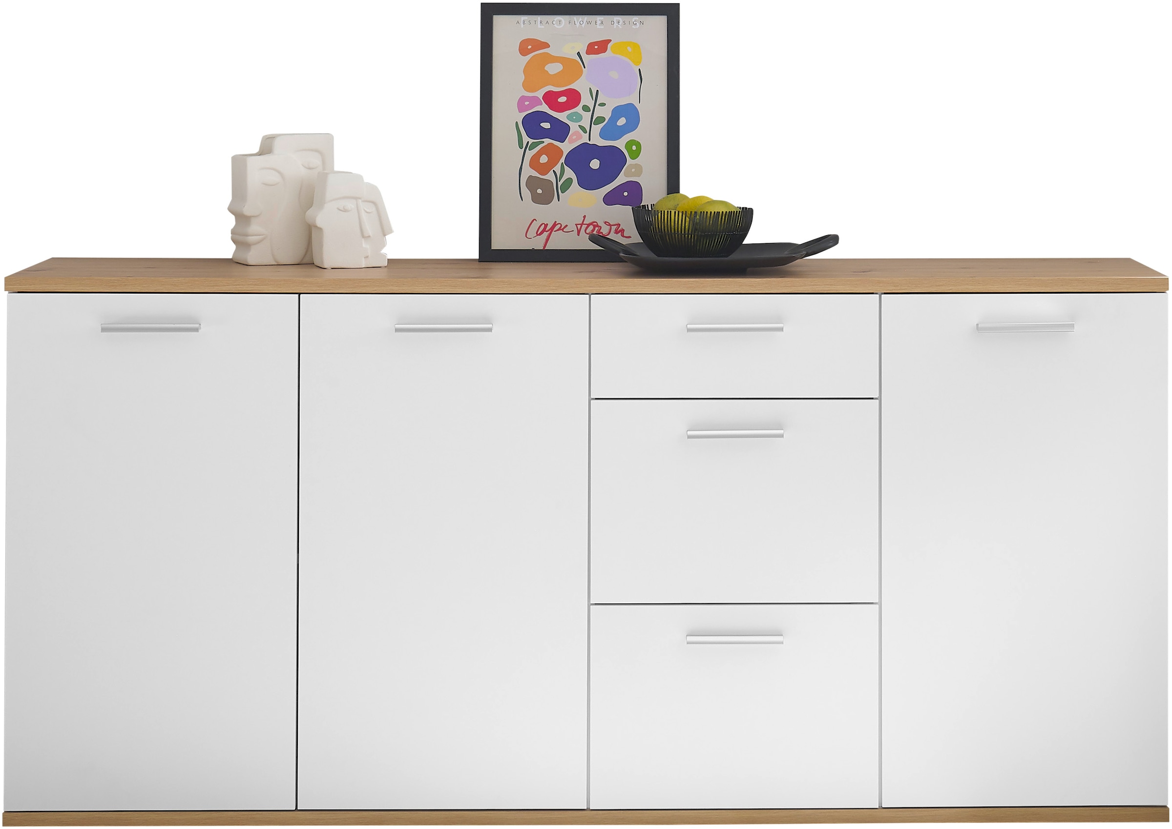 HBZ Kommode »BC1035 weiß matt, BxHxT 180x86x38 cm« Sideboard mit 3 Türen, 3 Schubkästen, 2 Einlegeböden