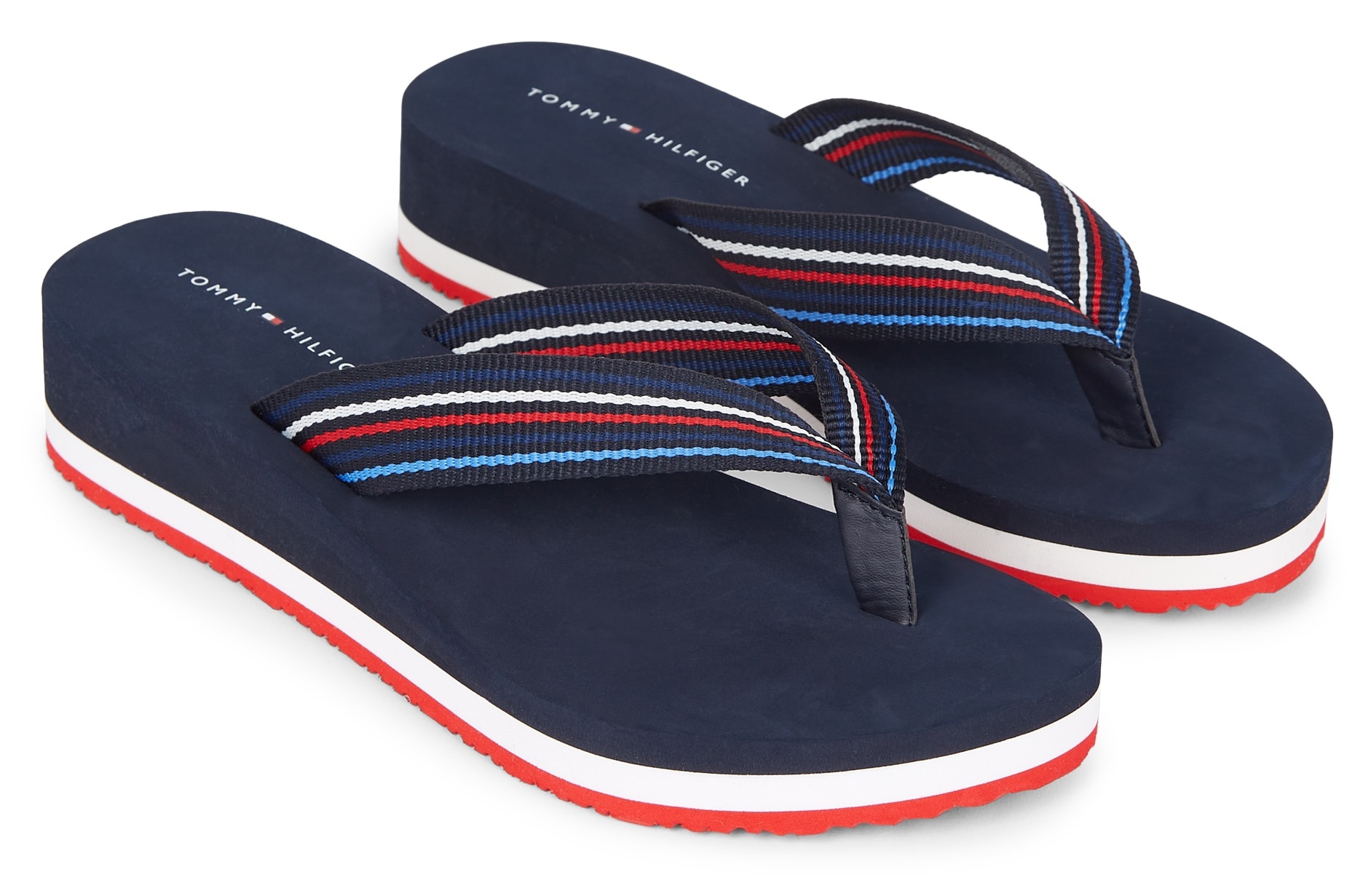 Tommy Hilfiger Zehentrenner »WEDGE STRIPES BEACH SANDAL«, Bademode, Sommerschuh, Schlappen, Poolslide mit Streifen