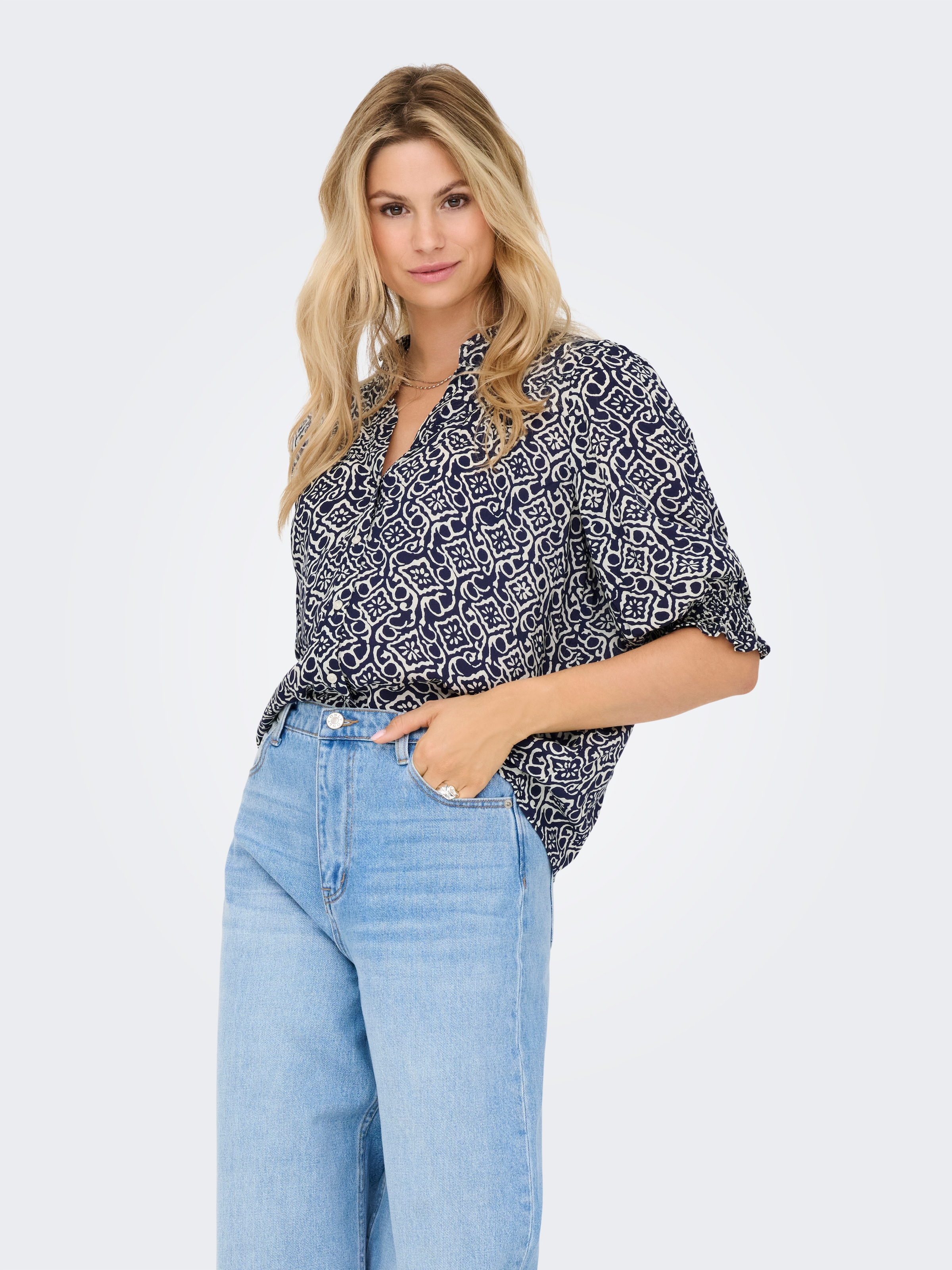 ONLY Kurzarmbluse »ONLRAYA 3/4 SHIRT WVN NOOS« Viskose, regular fit