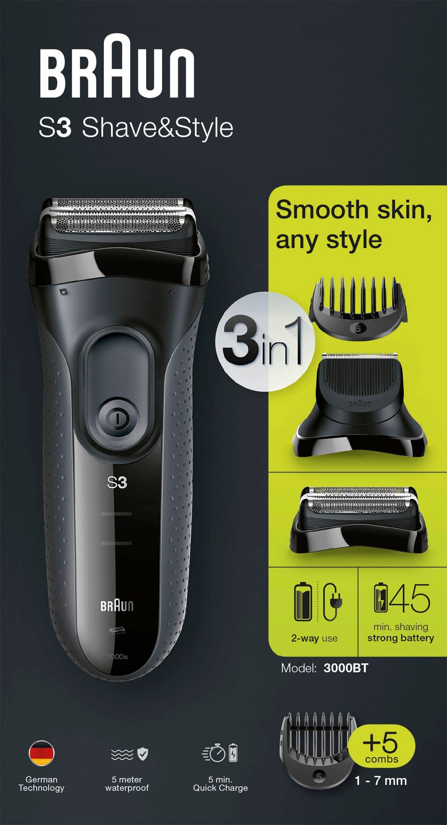 Braun Elektrorasierer »Series 3 Shave&Style 3000BT«, Wet&Dry