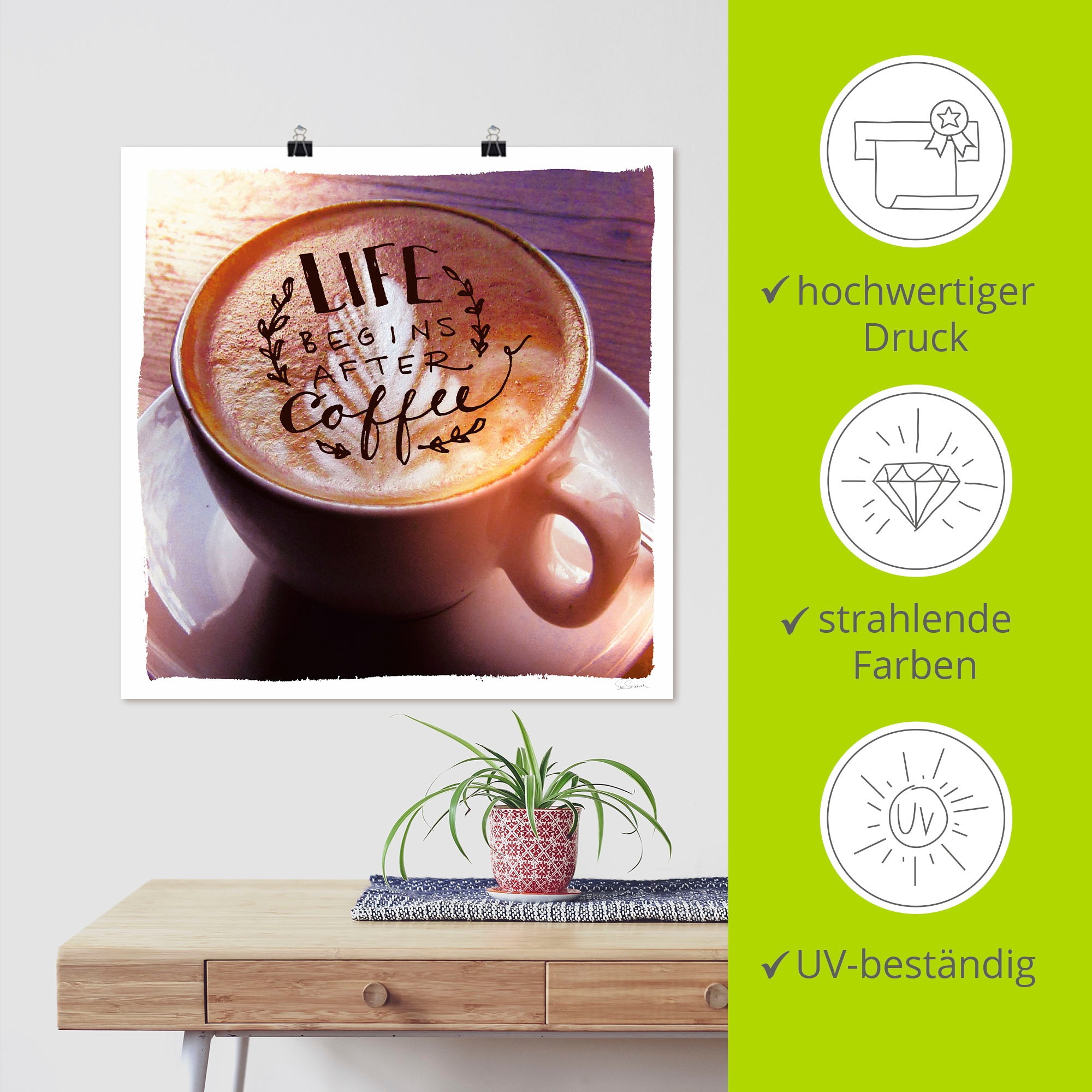 Artland Wandbild »Das Leben beginnt nach dem Kaffee« Getränke 1 Stk. tlg. als Leinwandbild, Poster in verschied. Größen